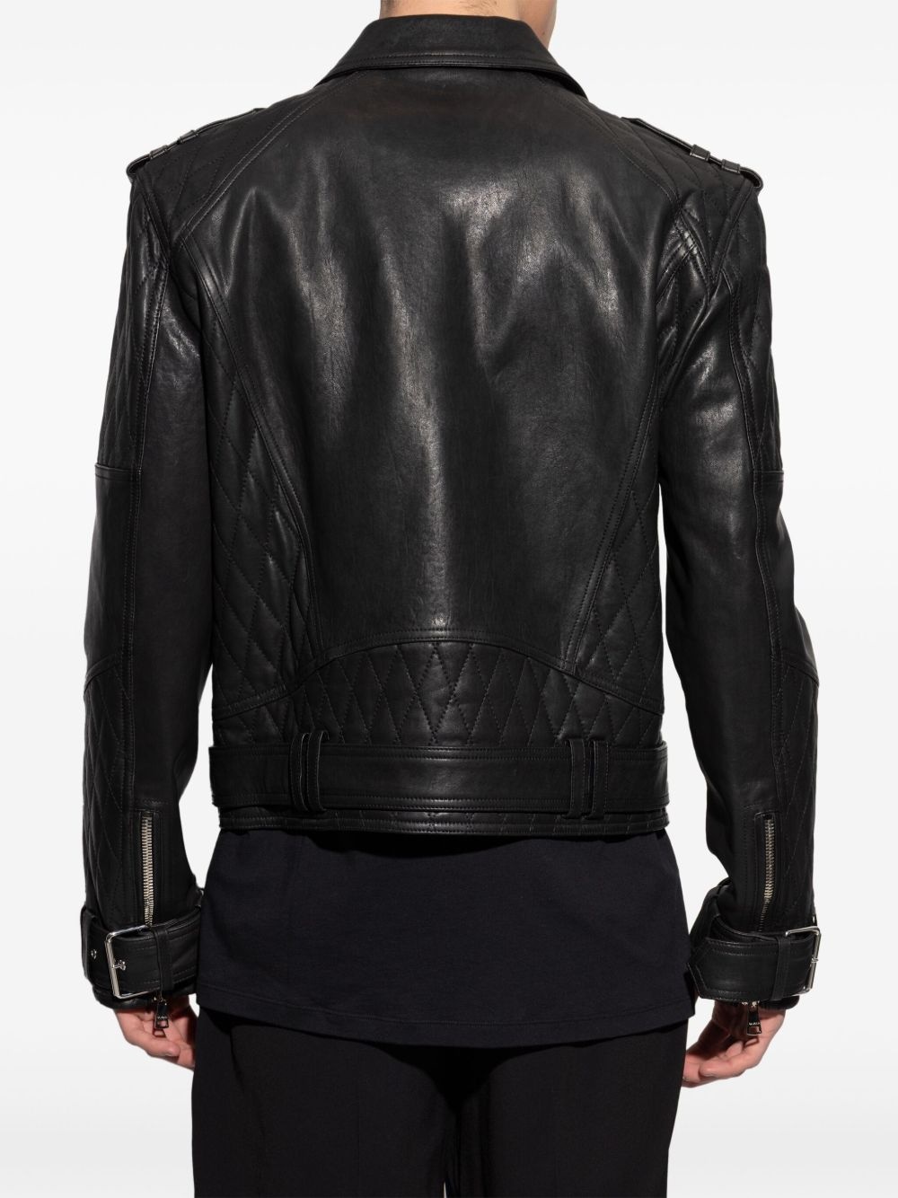 double-breasted leather biker jacket - 4