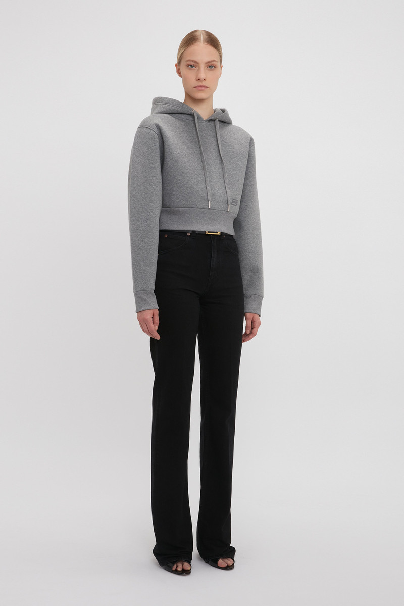 Cropped Structured Hoodie In Grey Marl 3