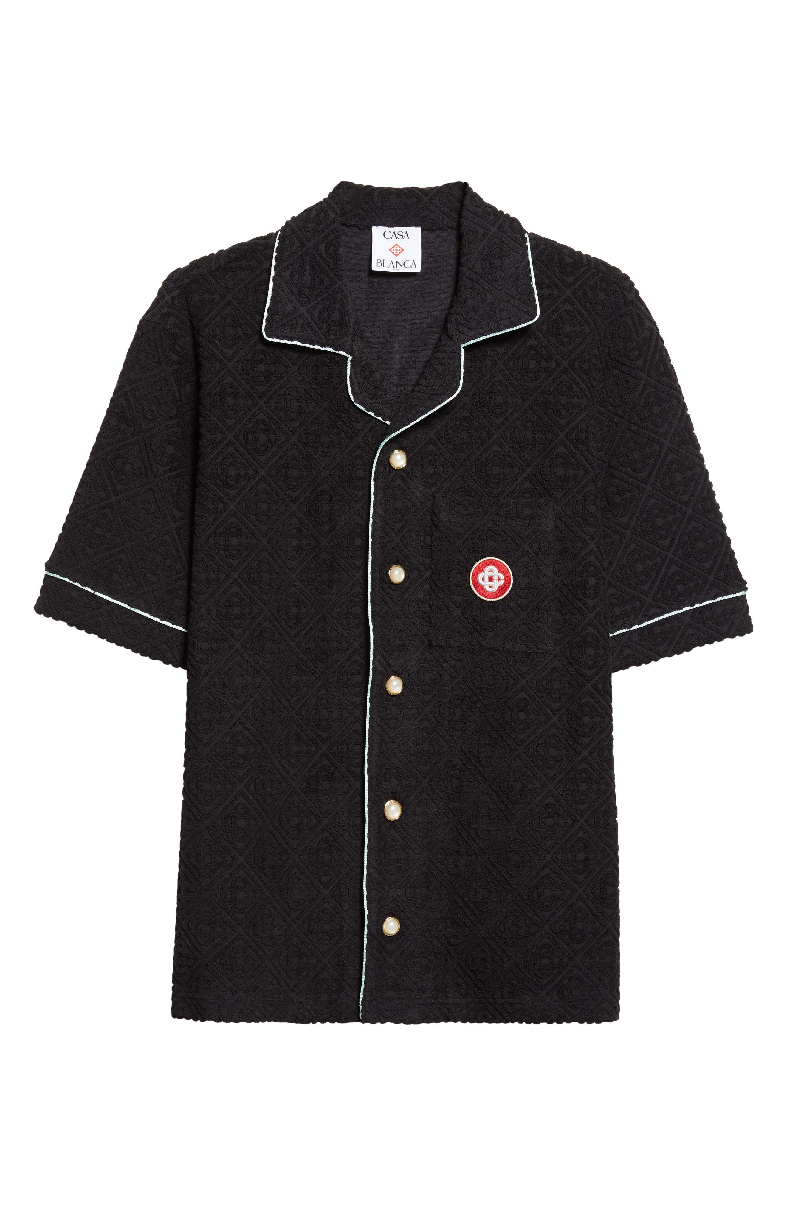 Casablanca Monogram Jacquard Terry Cloth Camp Shirt in Black at Nordstrom - 5