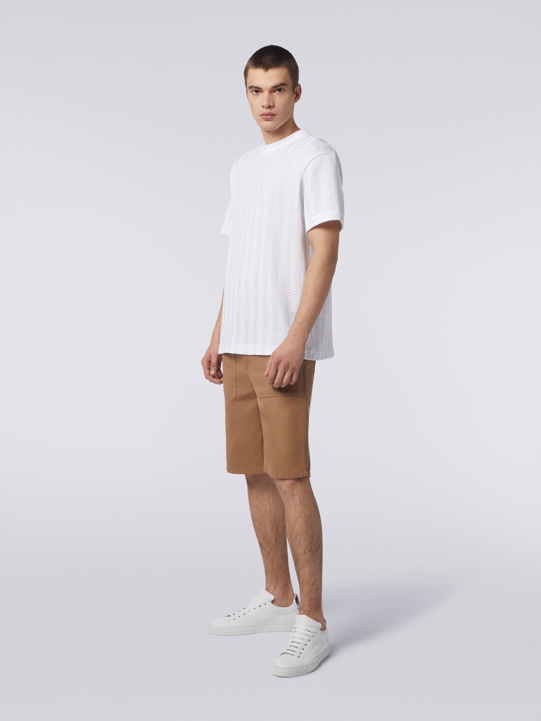 Crew-neck T-shirt in chevron viscose and cotton - 3