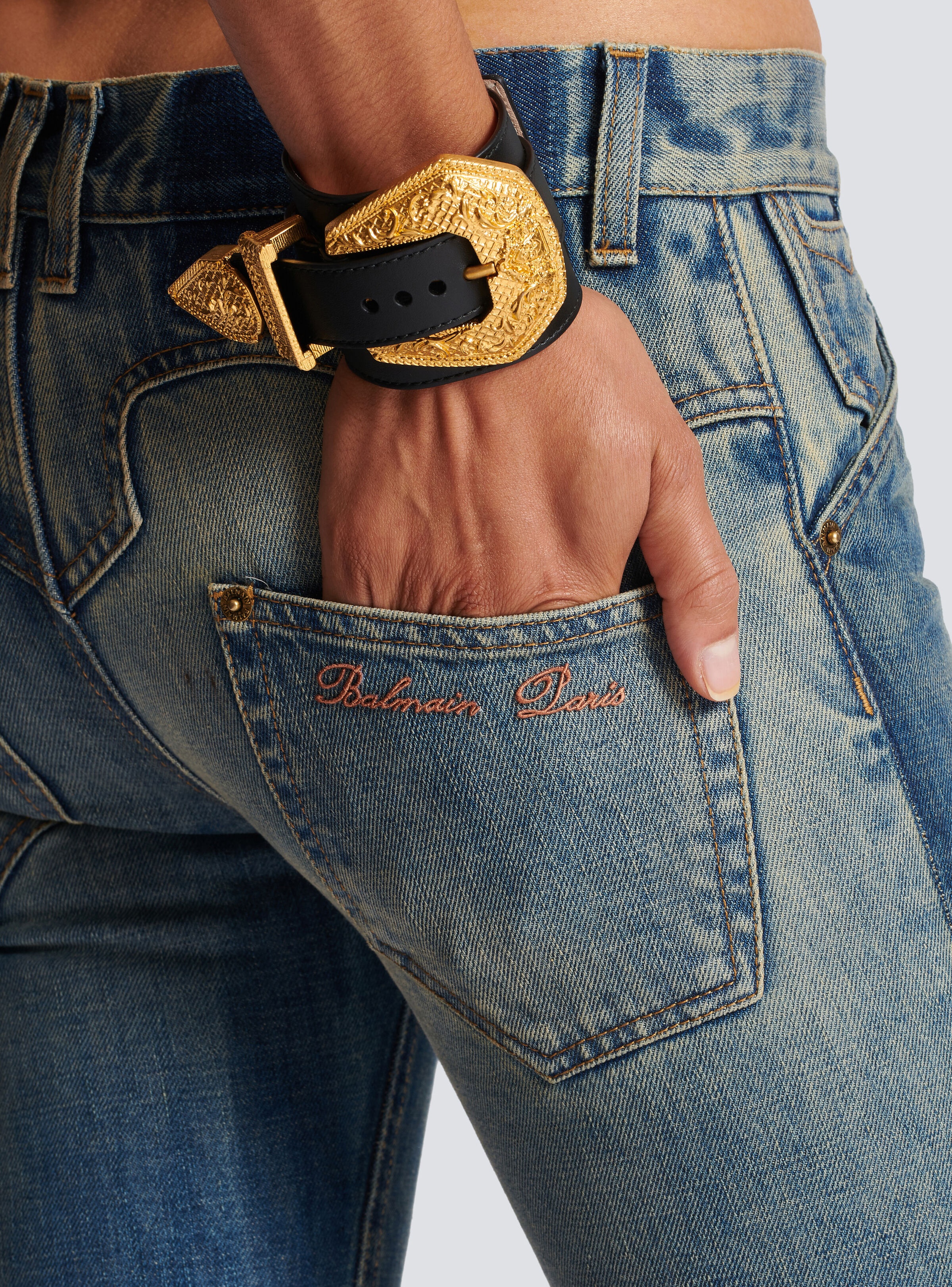 Western leather and golden metal bracelet - 2