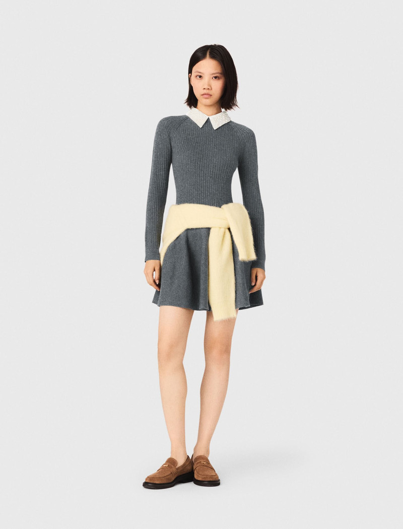 maje Beaded-collar short knit dress outlook