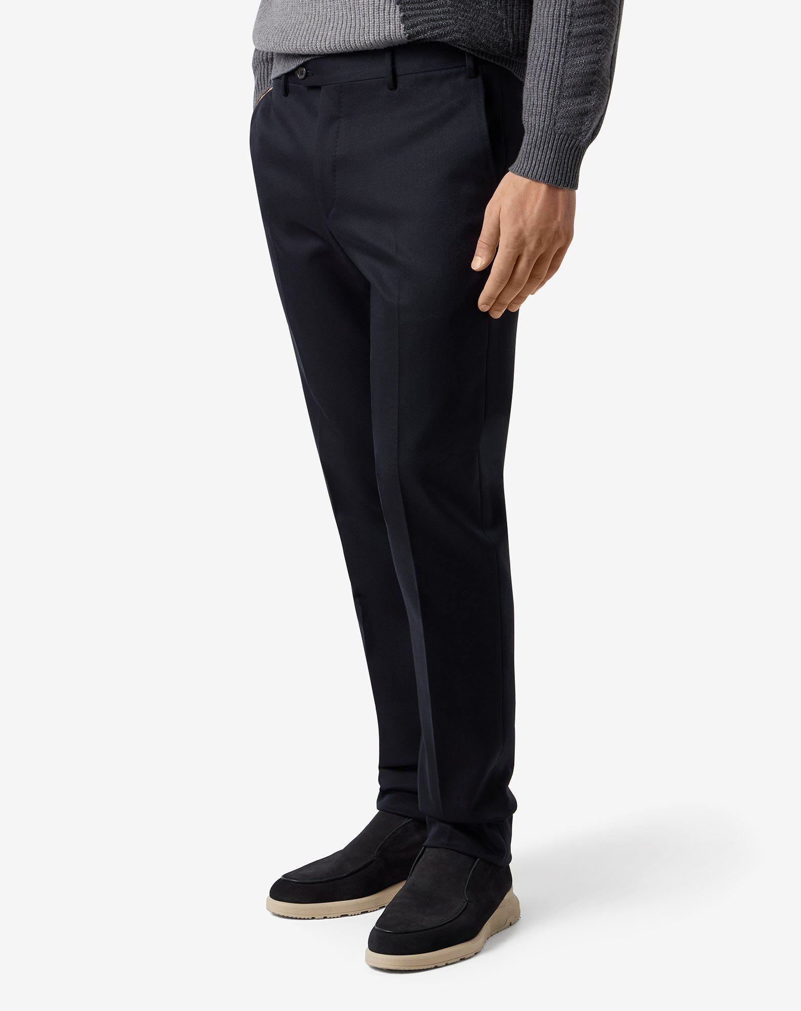 Navy blue wool and stretch cotton trousers - 3