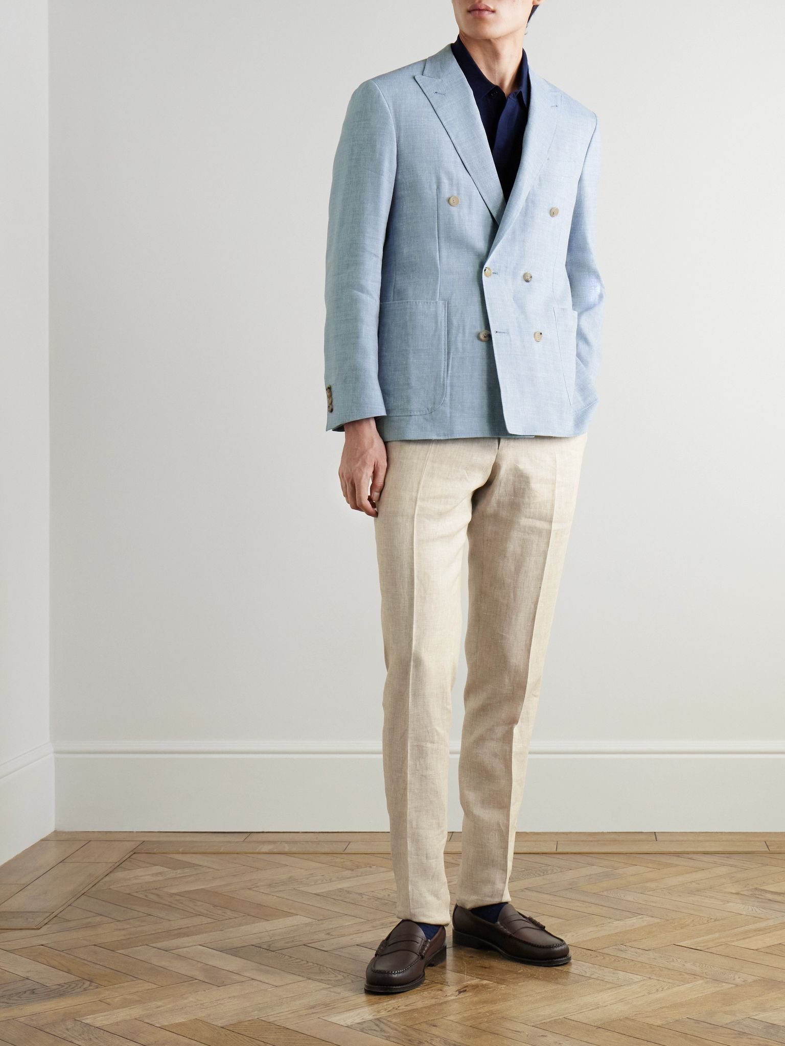 Slim-Fit Straight-Leg Linen Suit Trousers Beige - 2