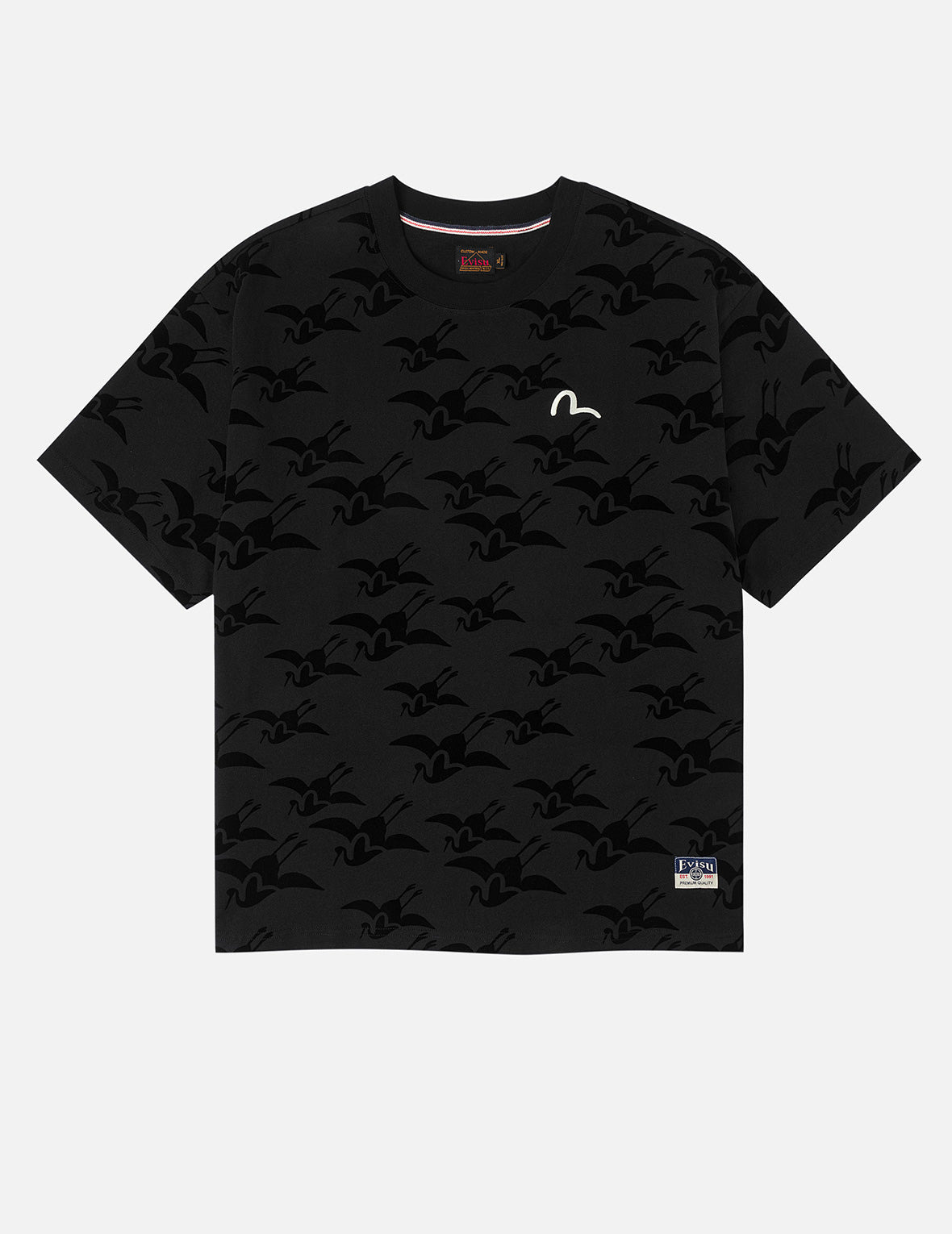 Allover Seagull Crane Flocking Print Relax Fit T-shirt - 3