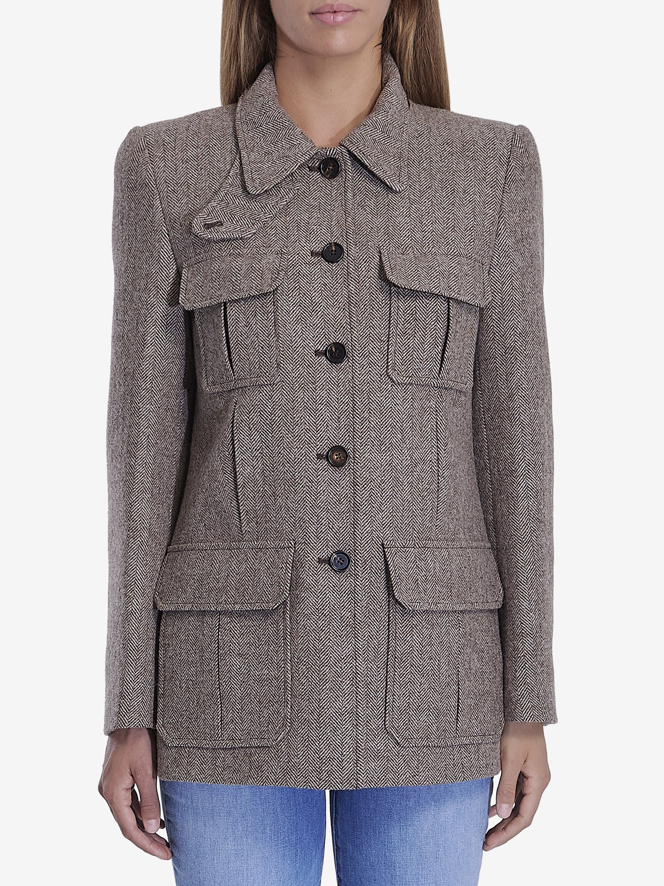 CHLOE | HERRINGBONE WOOL LONG OFFICER JACKET ジャケット Chloé Long Officer Jacket In Herringbone Wool | Chloé US
