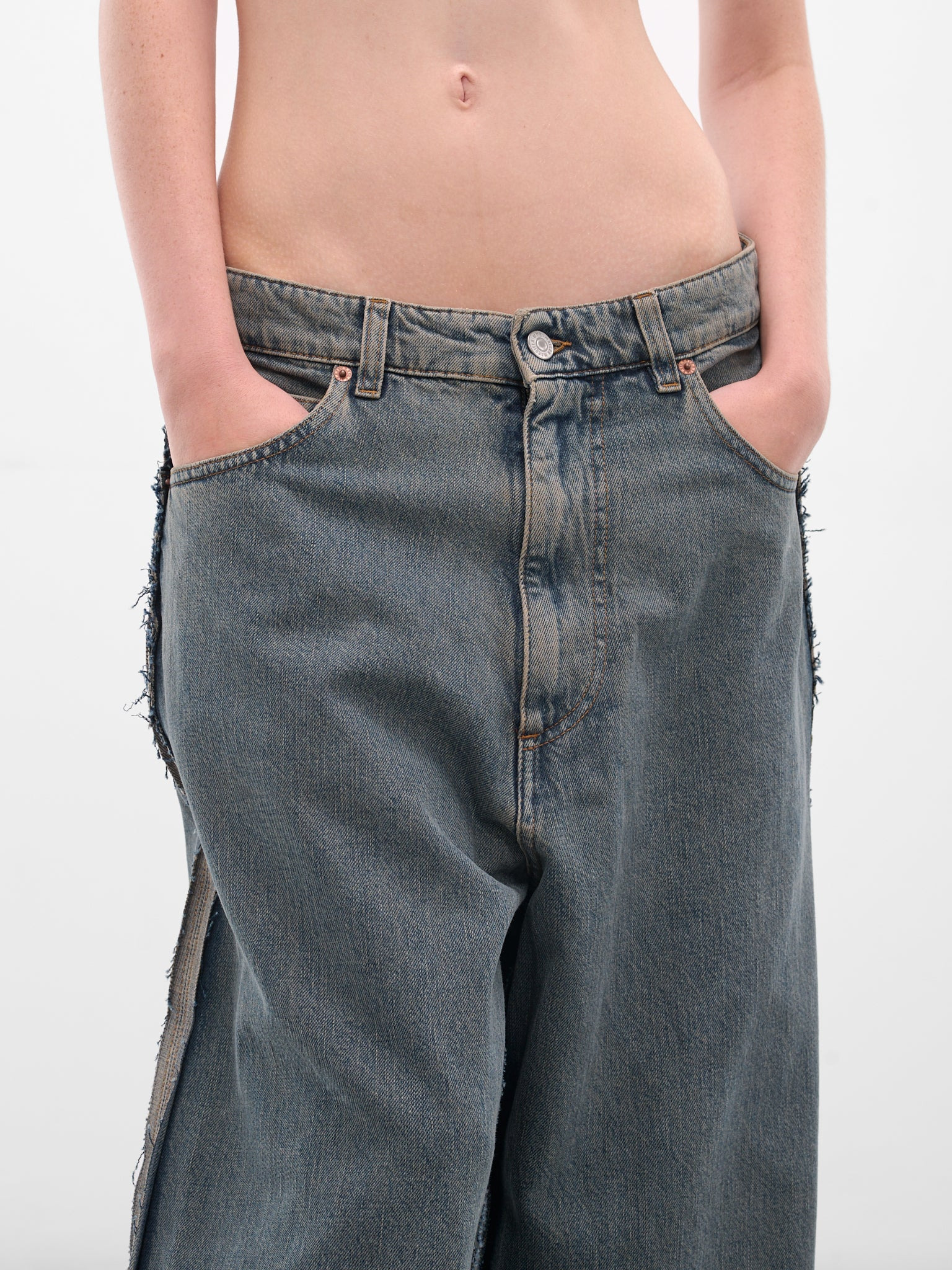 Blue Denim Deconstructed Baggy Jeans - 4