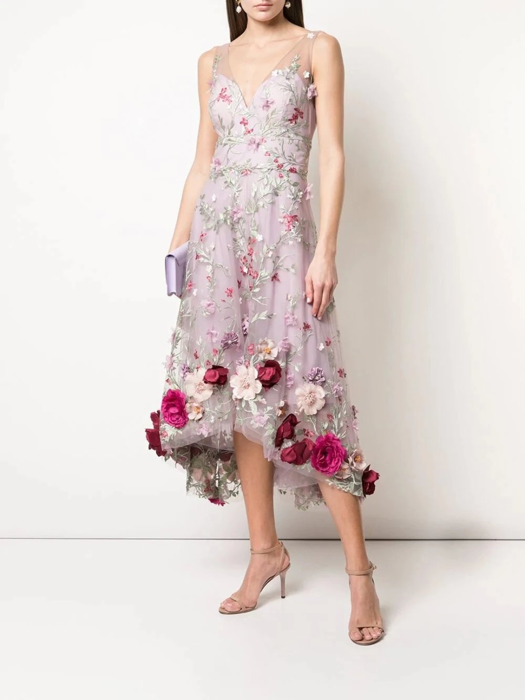 3D FLORAL EMBROIDERED HI-LOW COCKTAIL - 1