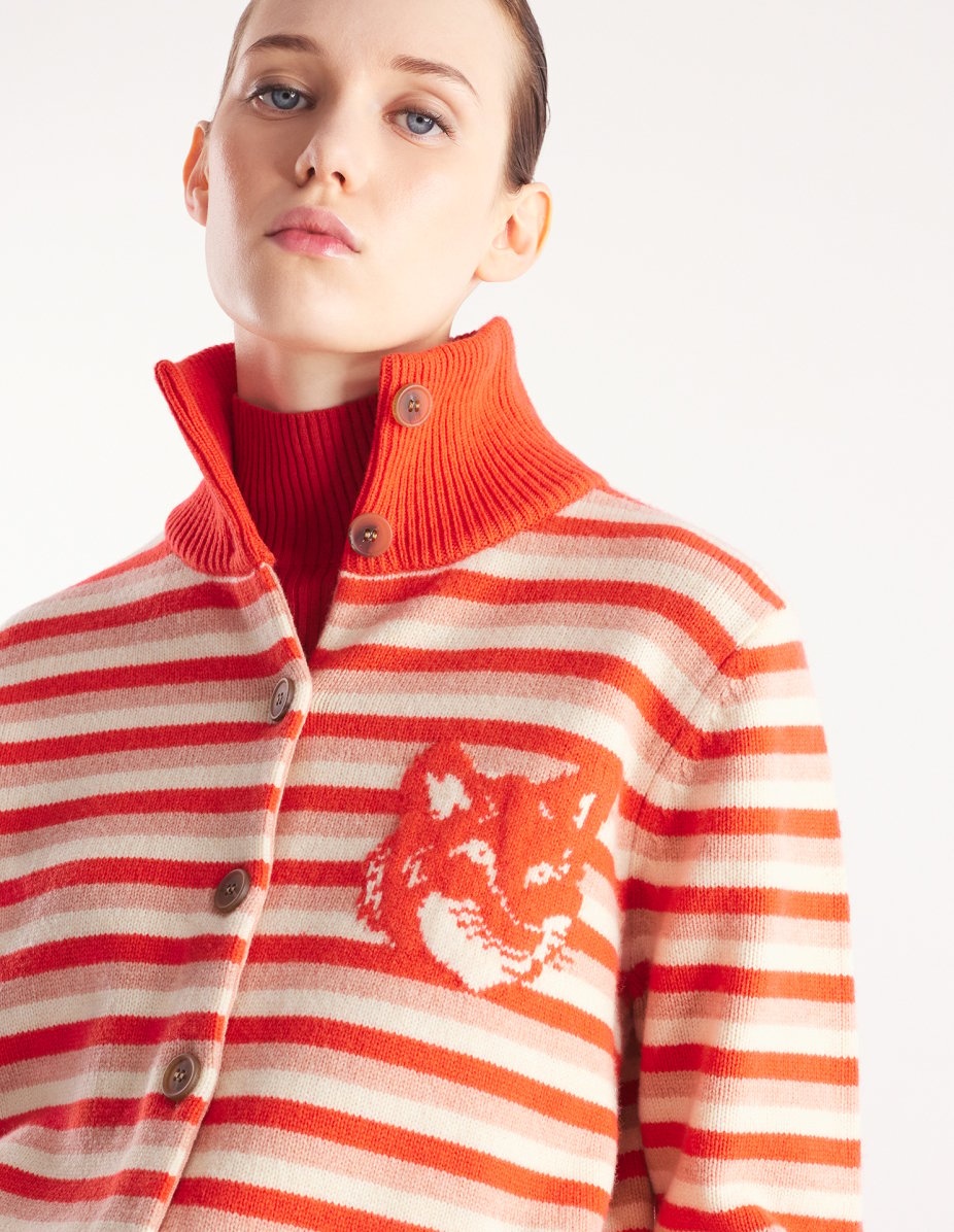 FOX HEAD INTARSIA STRIPED HIGH NECK CARDIGAN - 4