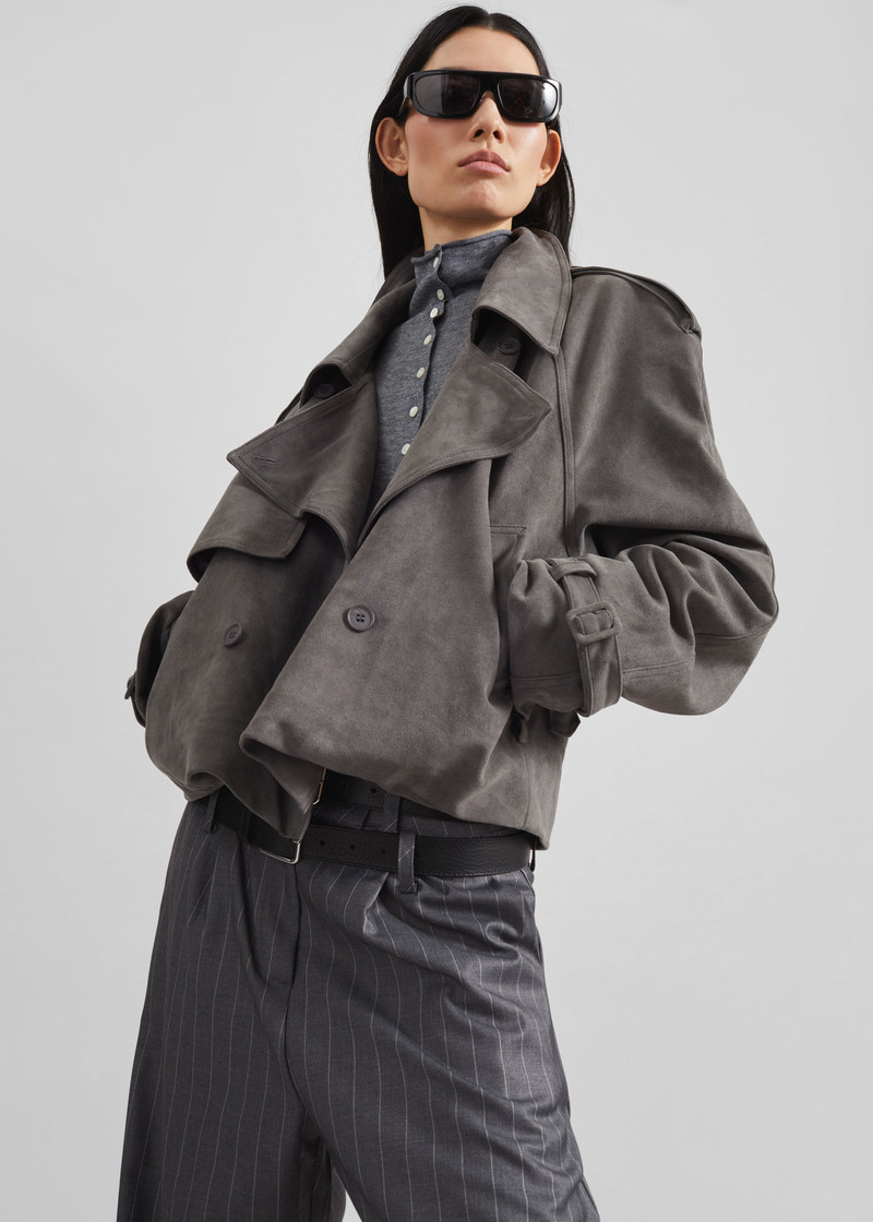 Islington Faux Suede Cropped Trench - Grey 7