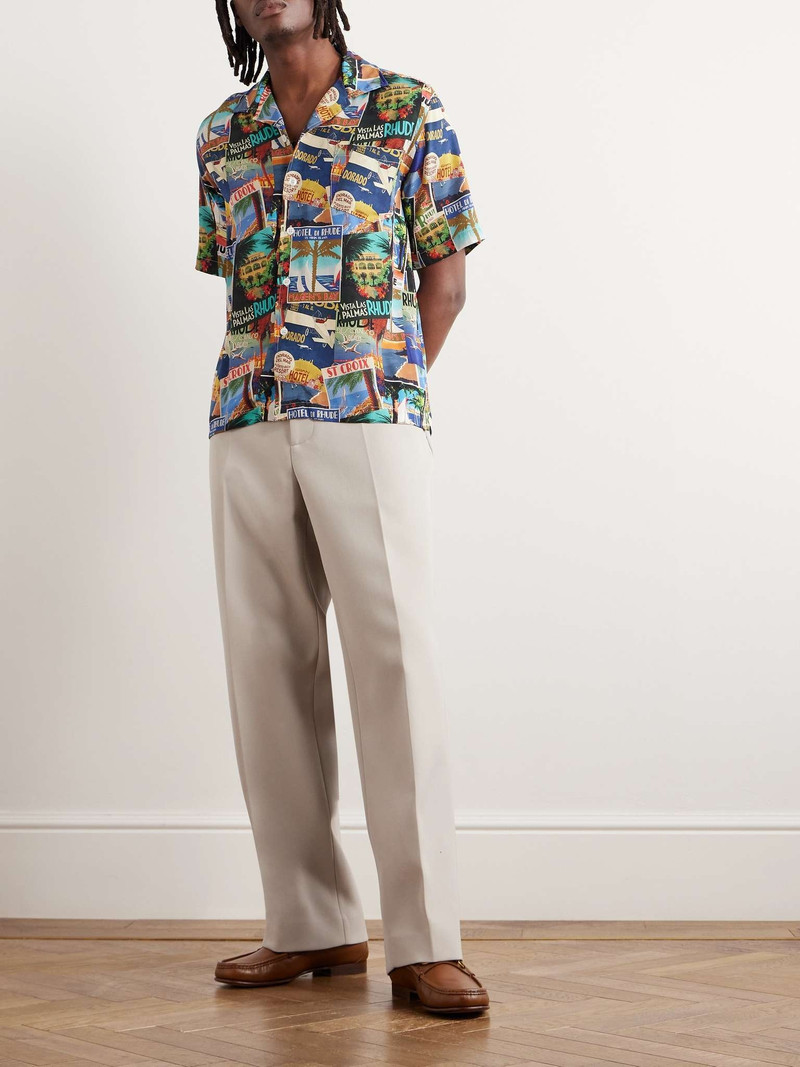 Rhude Postcard Camp-Collar Printed Silk-Twill Shirt outlook