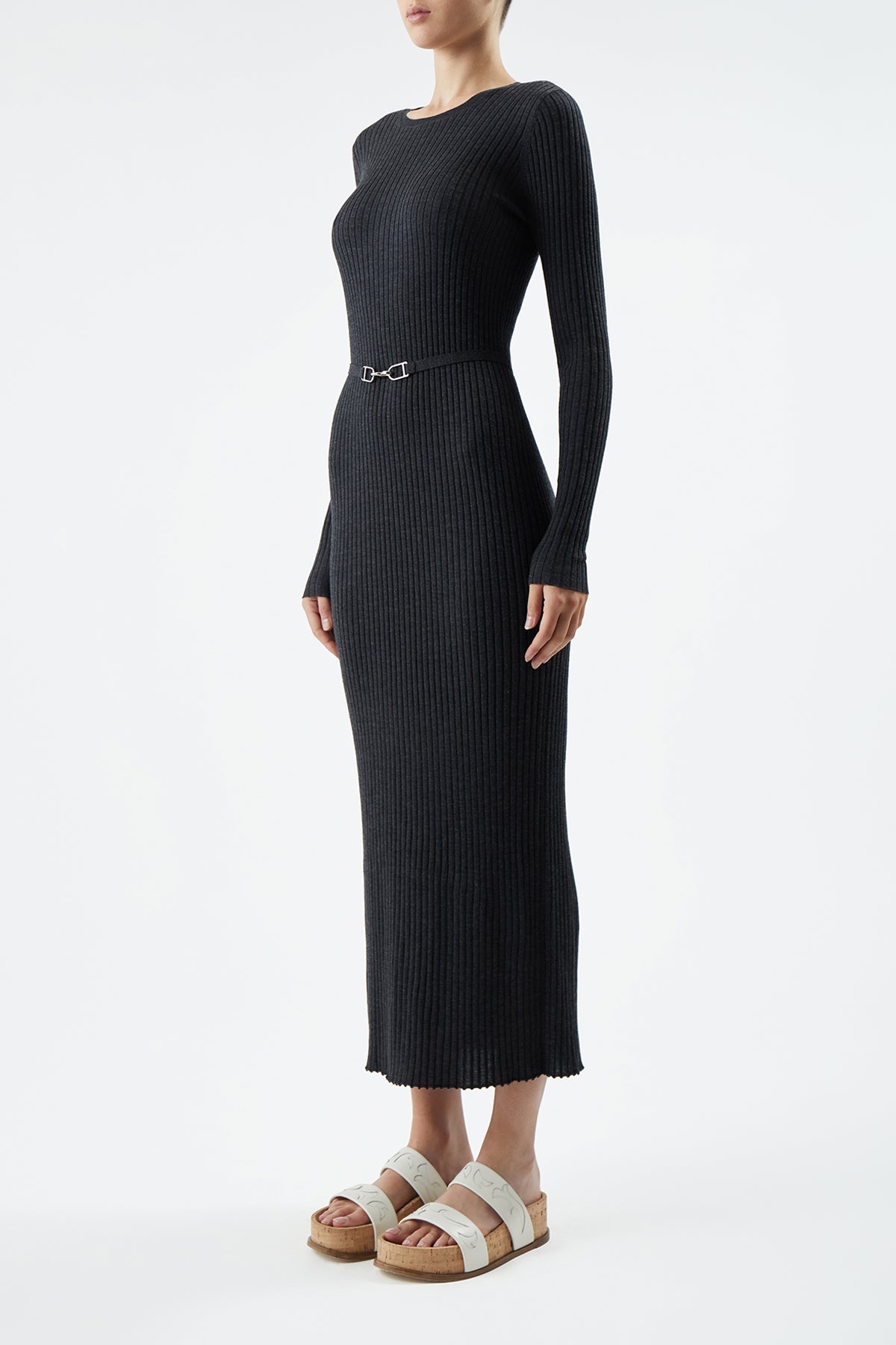 Luisa Dress in Charcoal Merino Wool - 4