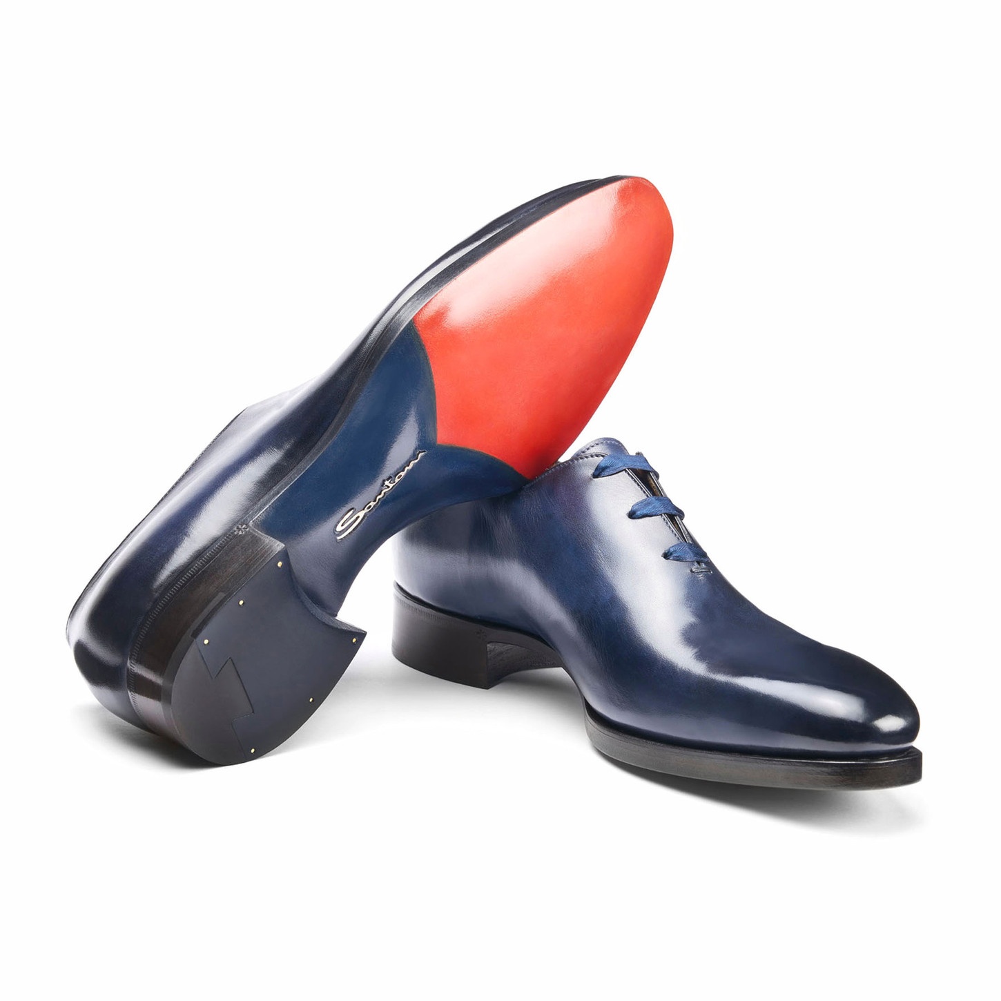 Men’s polished blue leather Uniqua Oxford shoe - 3