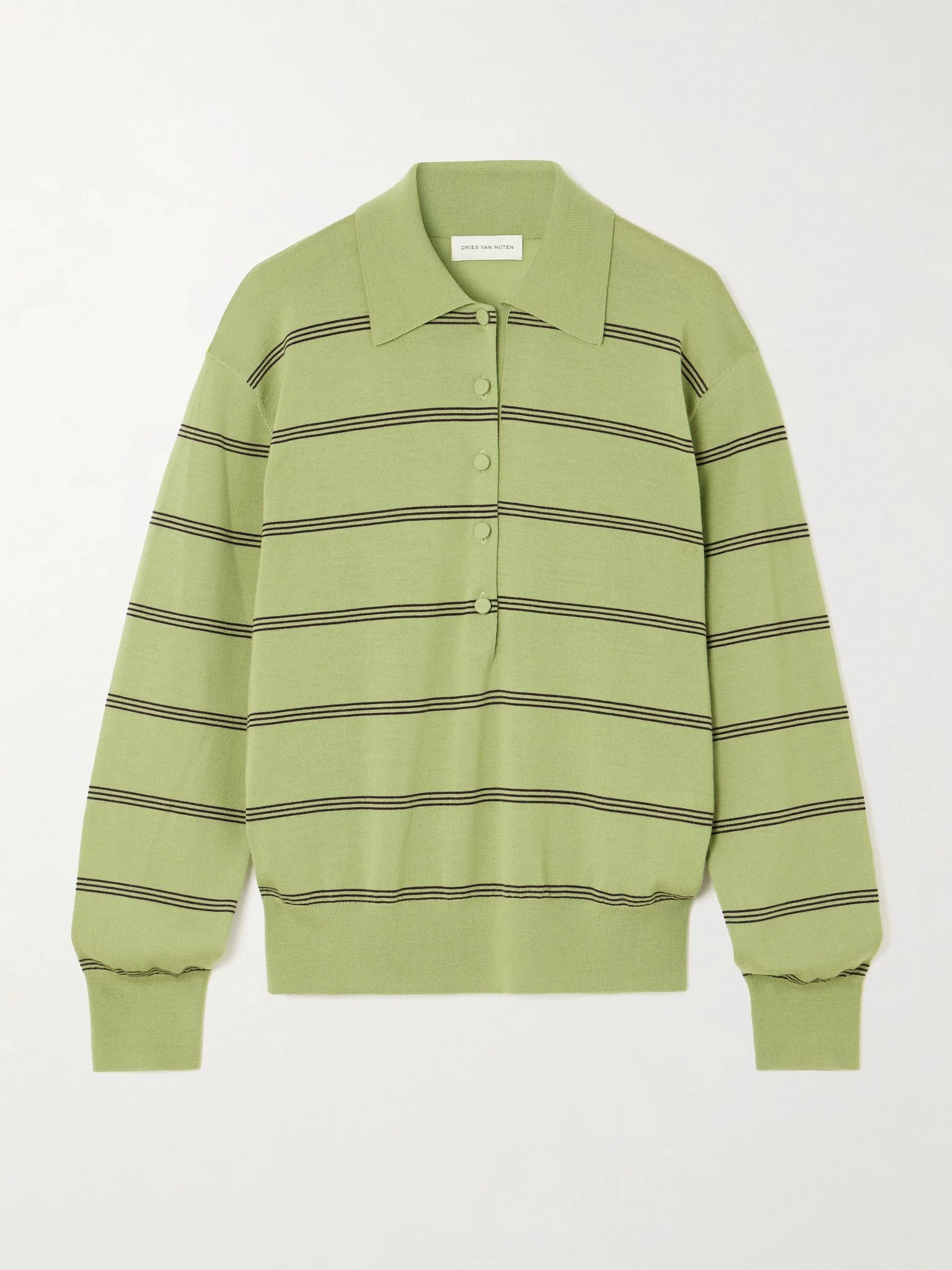 Striped merino wool polo shirt Mint - 1