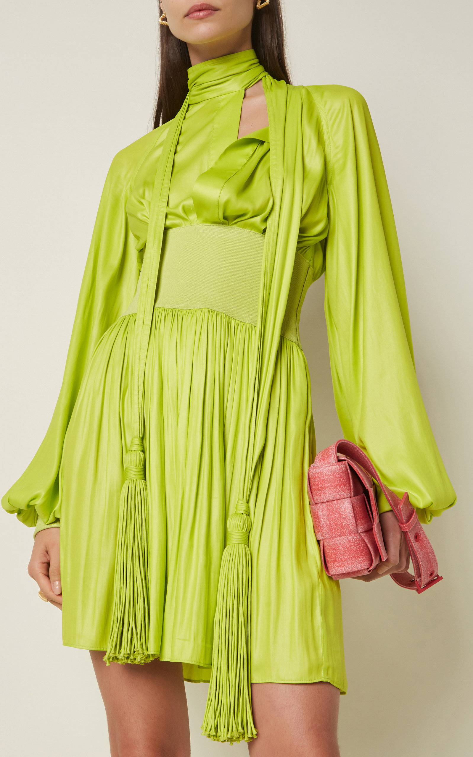 Tassel-Detailed Chintzed Mini Dress green - 3