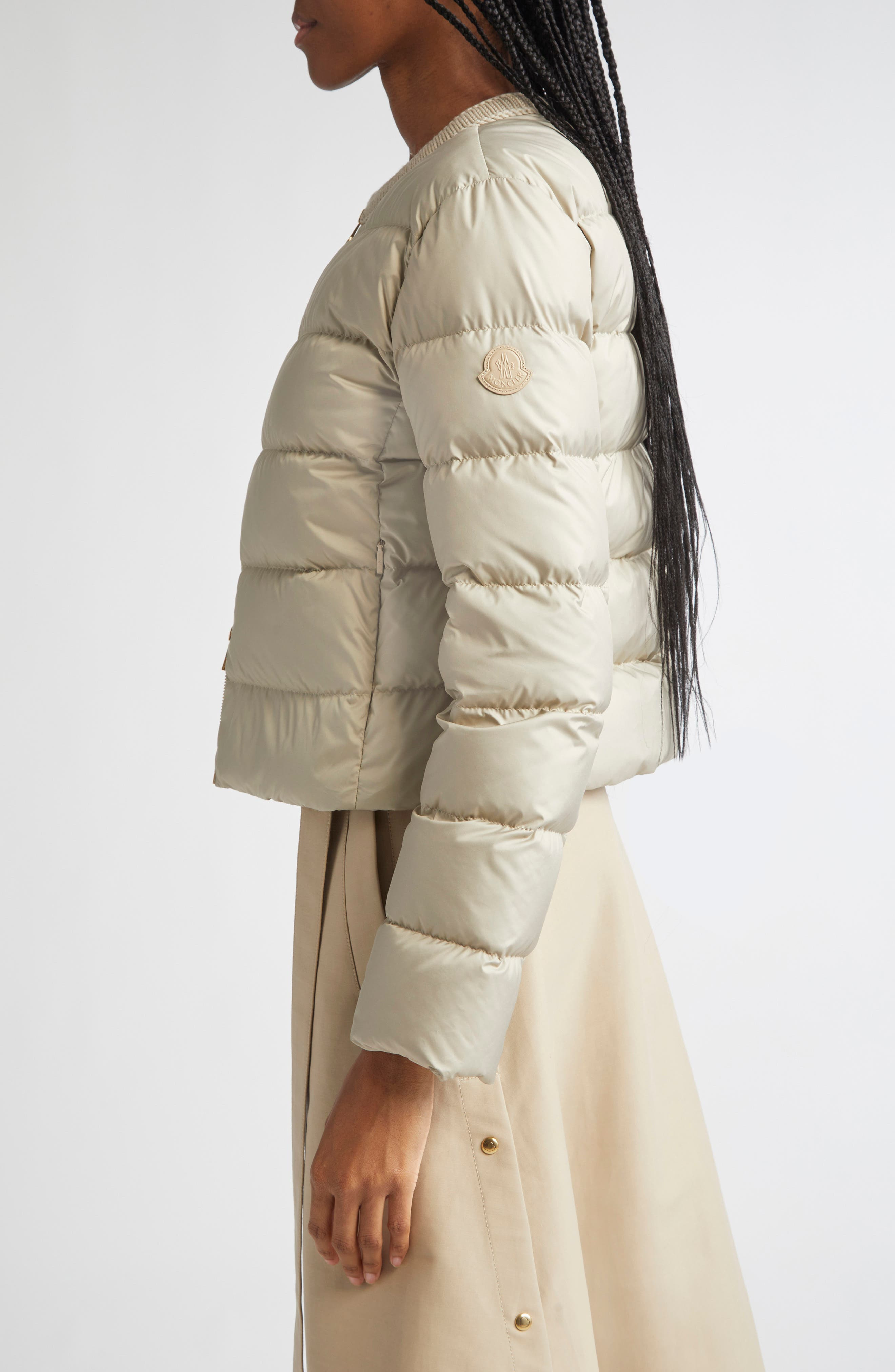 Moncler Mauvezin Mixed Media Down Puffer Jacket in Pebble at Nordstrom - 4