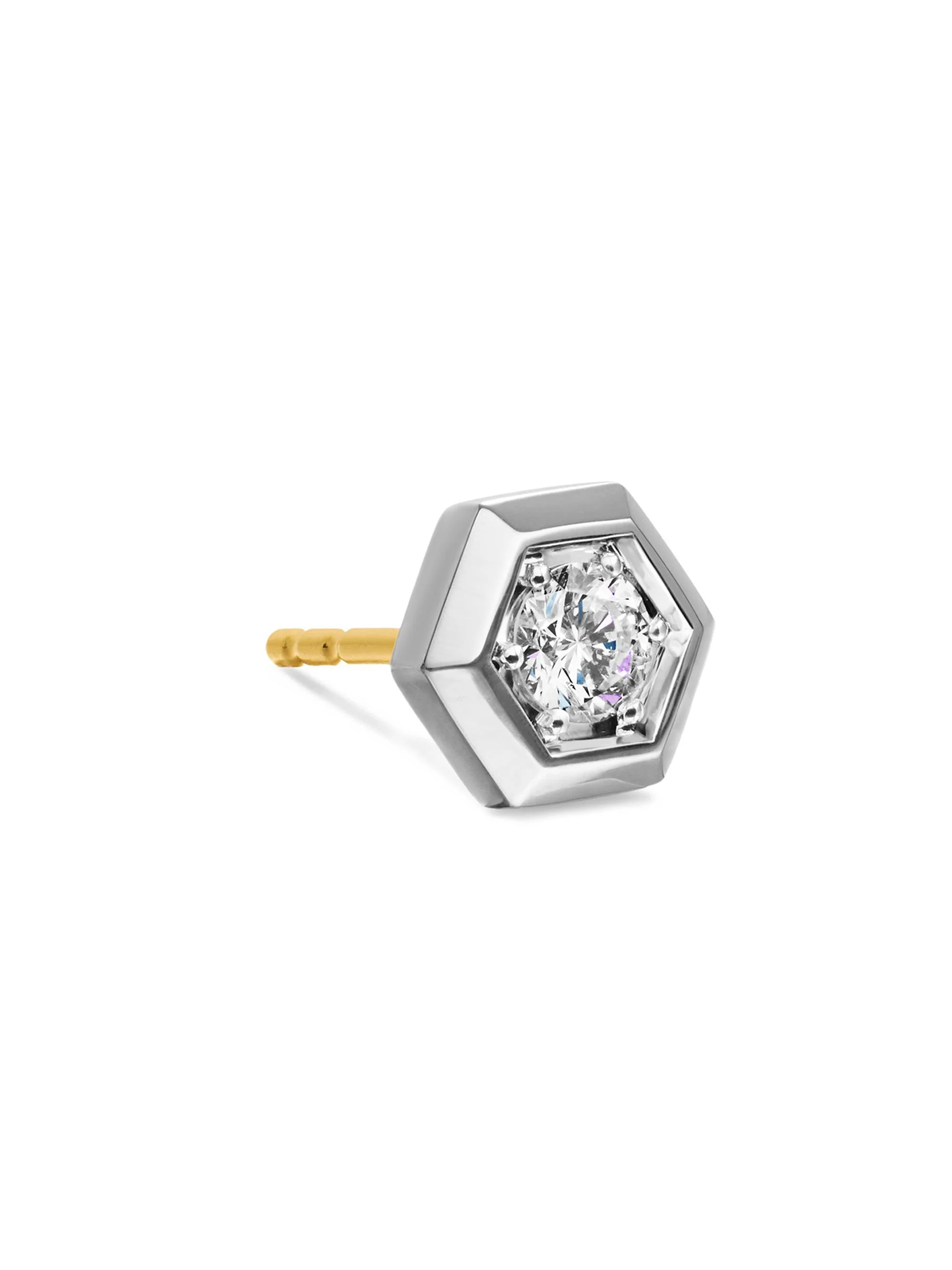 Men's Faceted Hex Stud Earring in Sterling Silver - Diamond - 1