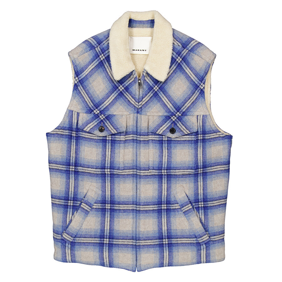 Isabel Marant Men's Blue Kiran Plaid-Check Gilet - 5