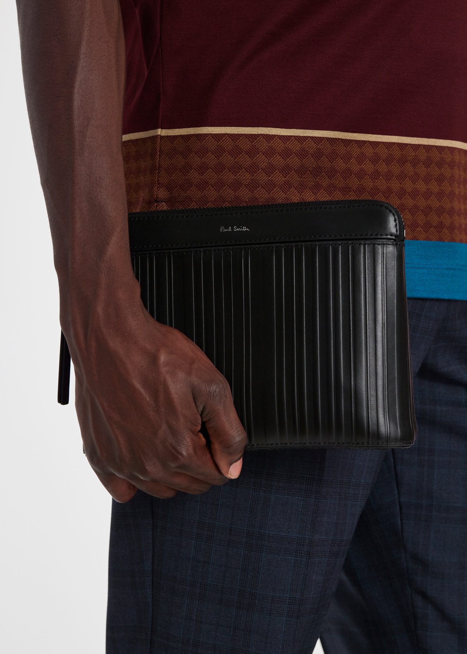 Black Leather 'Shadow Stripe' Musette Bag - 8