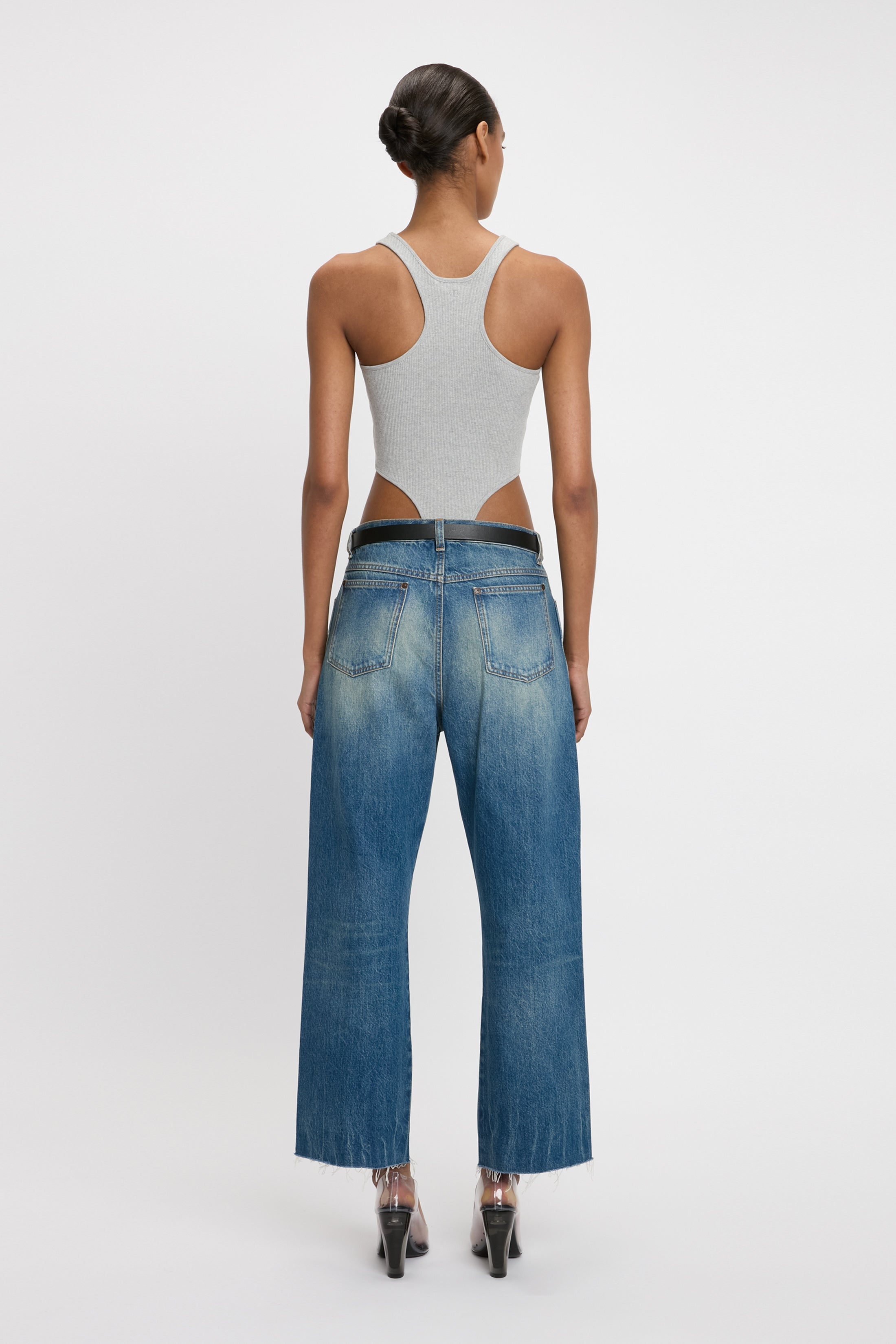 High Leg Bodysuit In Grey Marl - 4