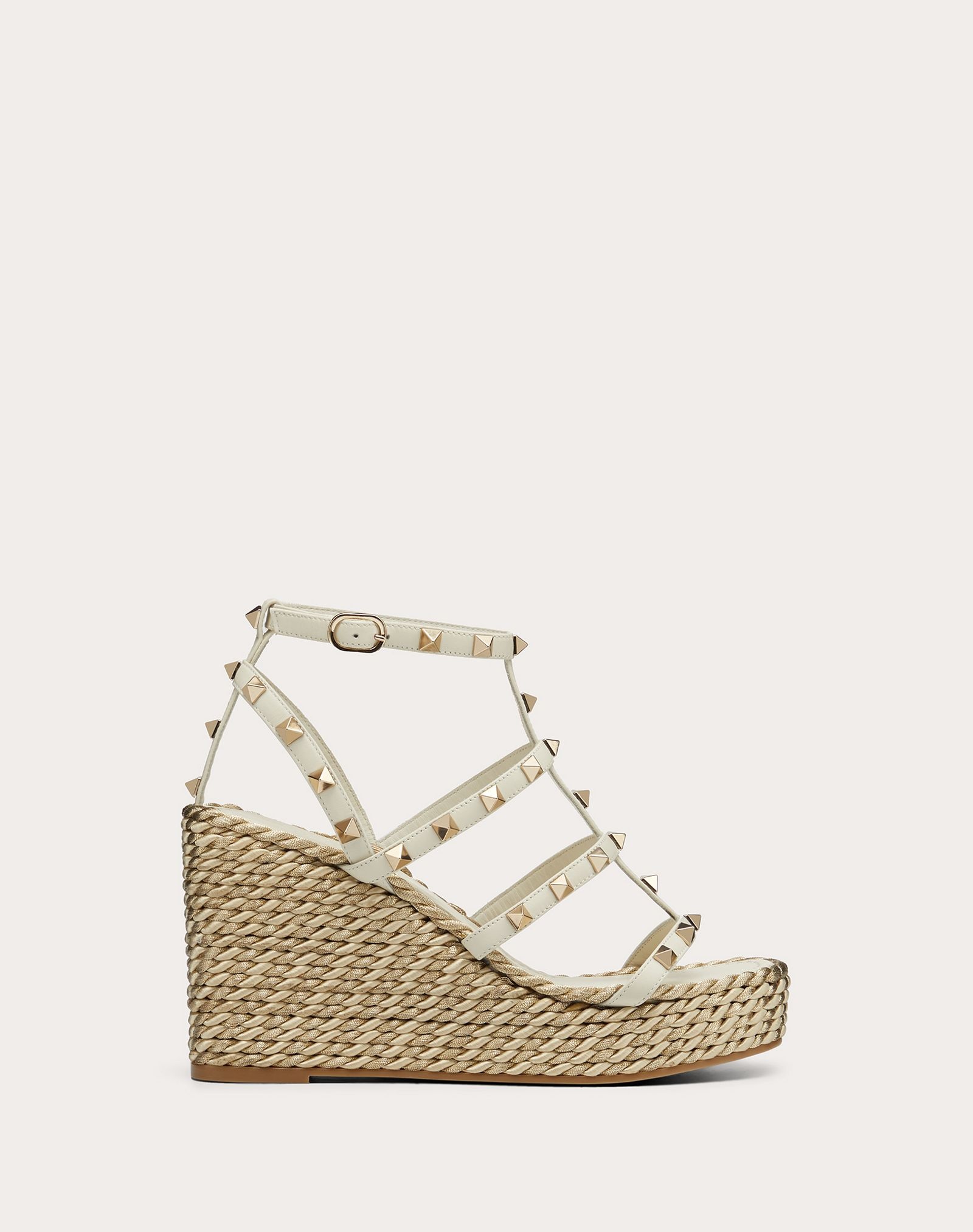 Rockstud Calfskin Wedge Sandal with Straps 95 mm - 1