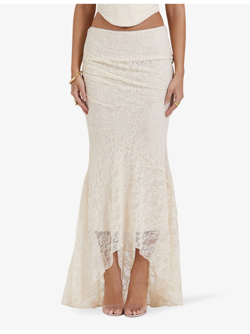 Therese asymmetric-hem stretch-lace maxi skirt 5