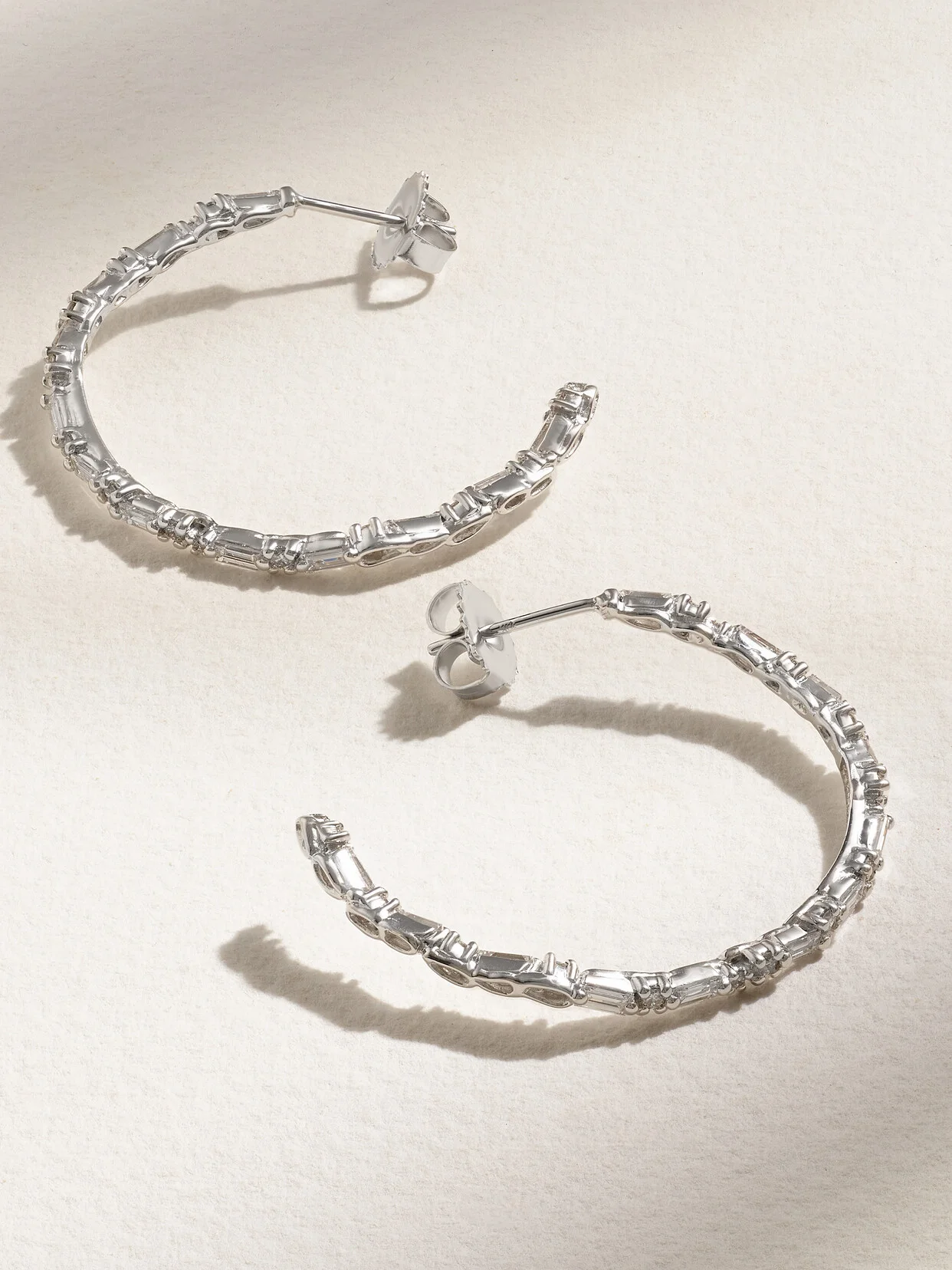 18-karat White Gold Diamond Hoop Earrings - 1