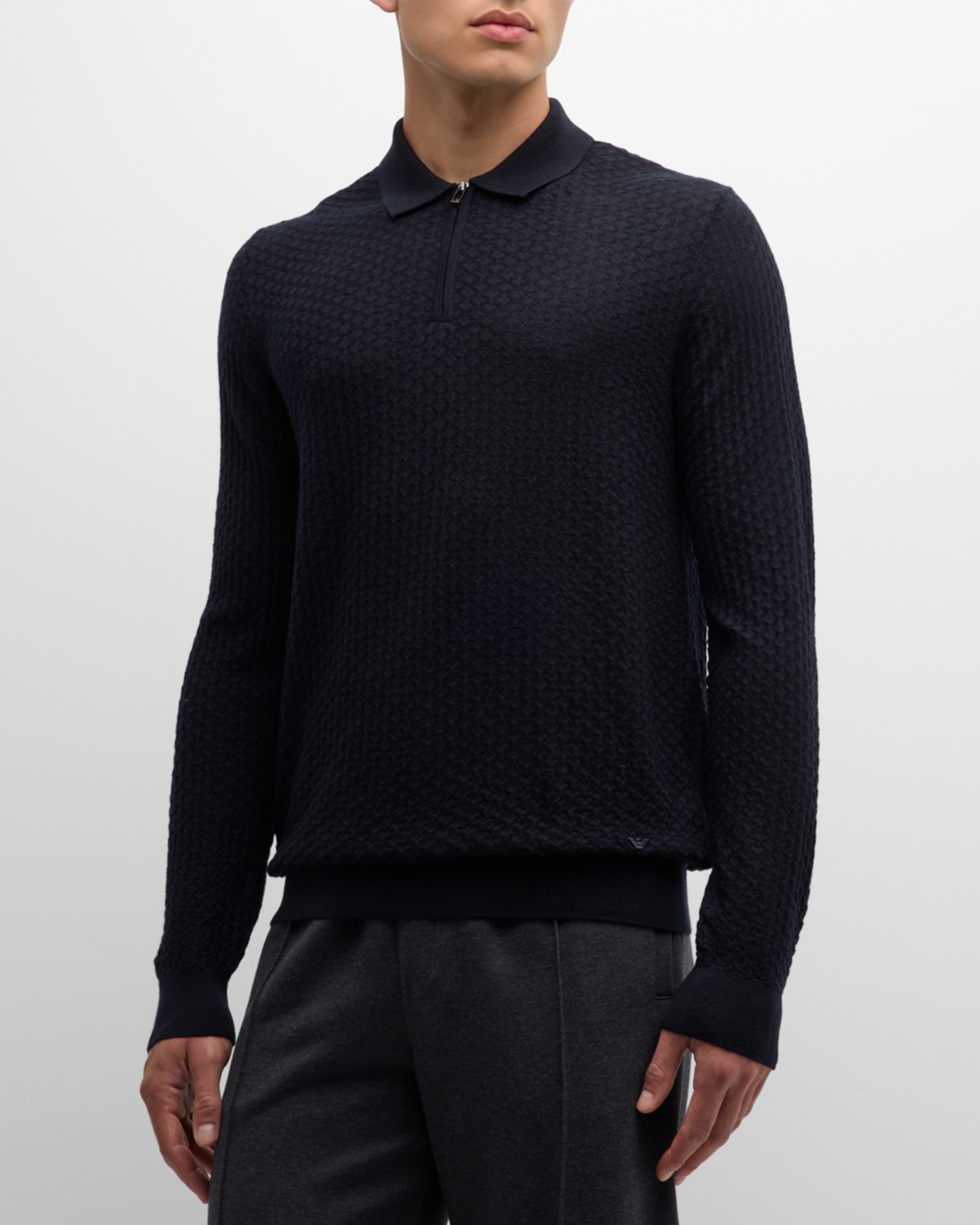 Men's Textured Quarter-Zip Polo Sweater - 2