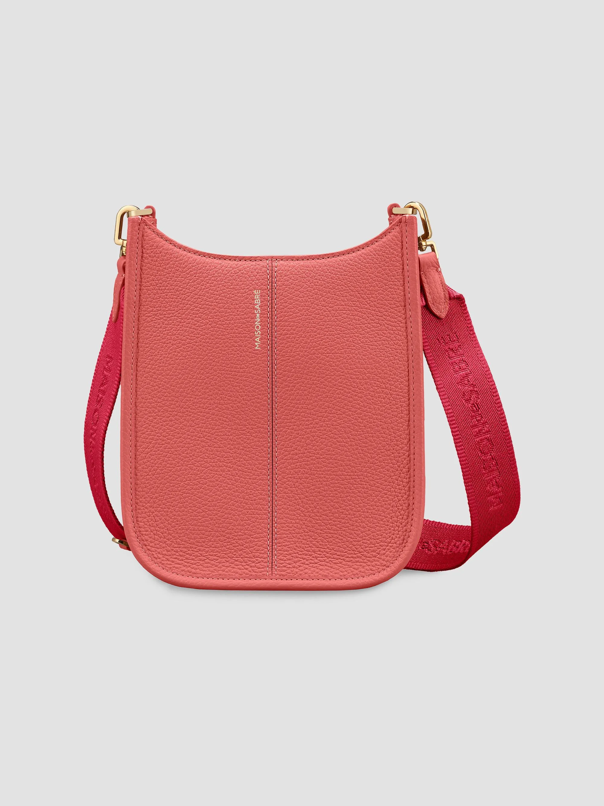 Women's Mini Leather Saddle Bag - Coral Pink - 1