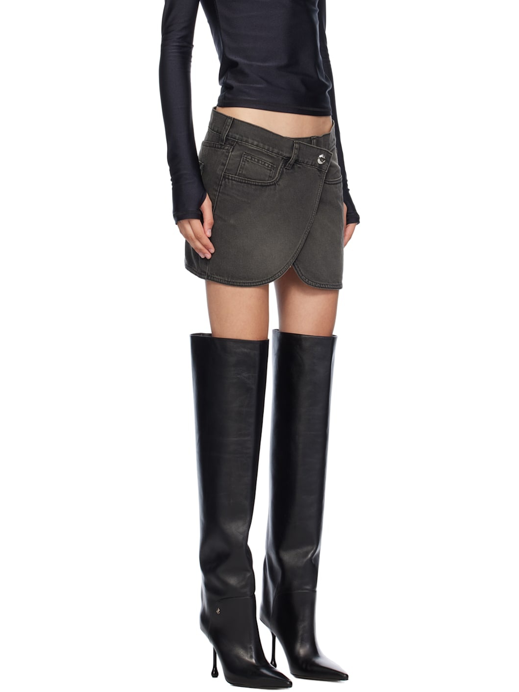 Gray Wrap Denim Miniskirt - 2