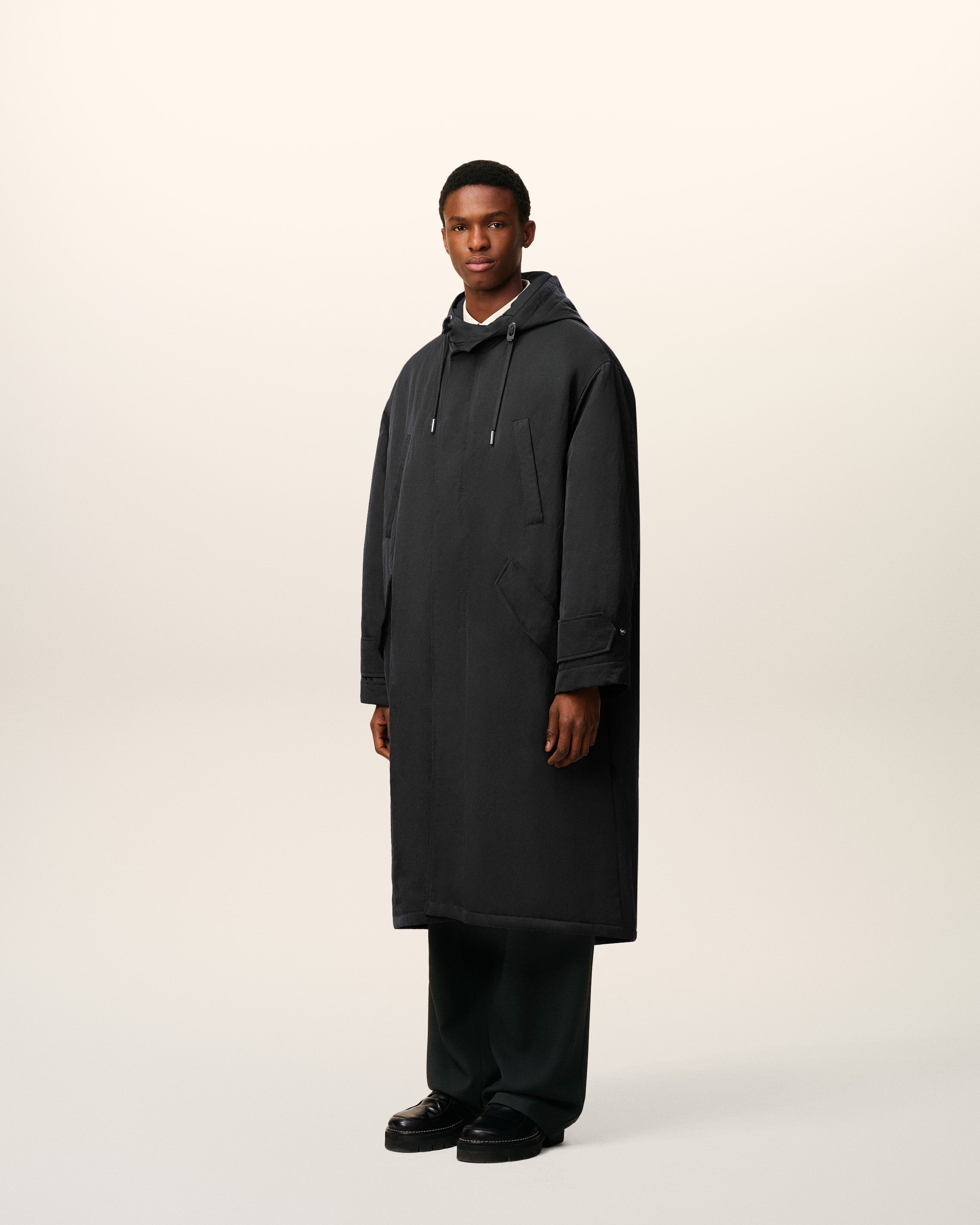BLACK NYLON SERGÉ PADDED PARKA JACKET - 6