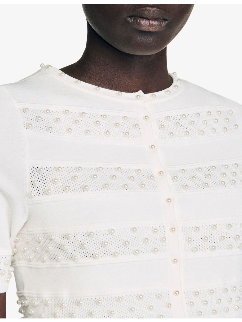 Beaded Cropped Knitted Cardigan - 5