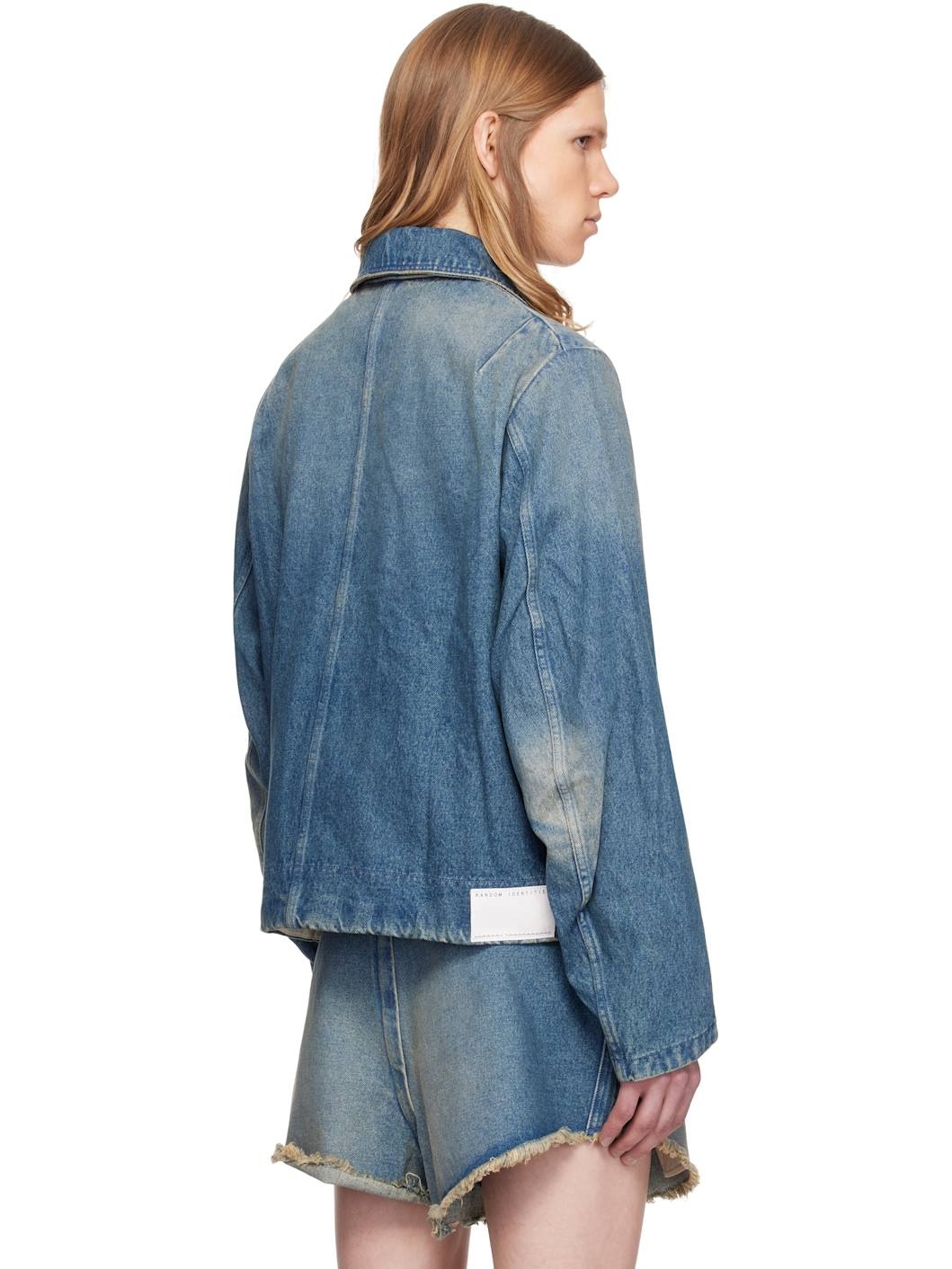Blue Washed Zipped Denim Jacket - 3