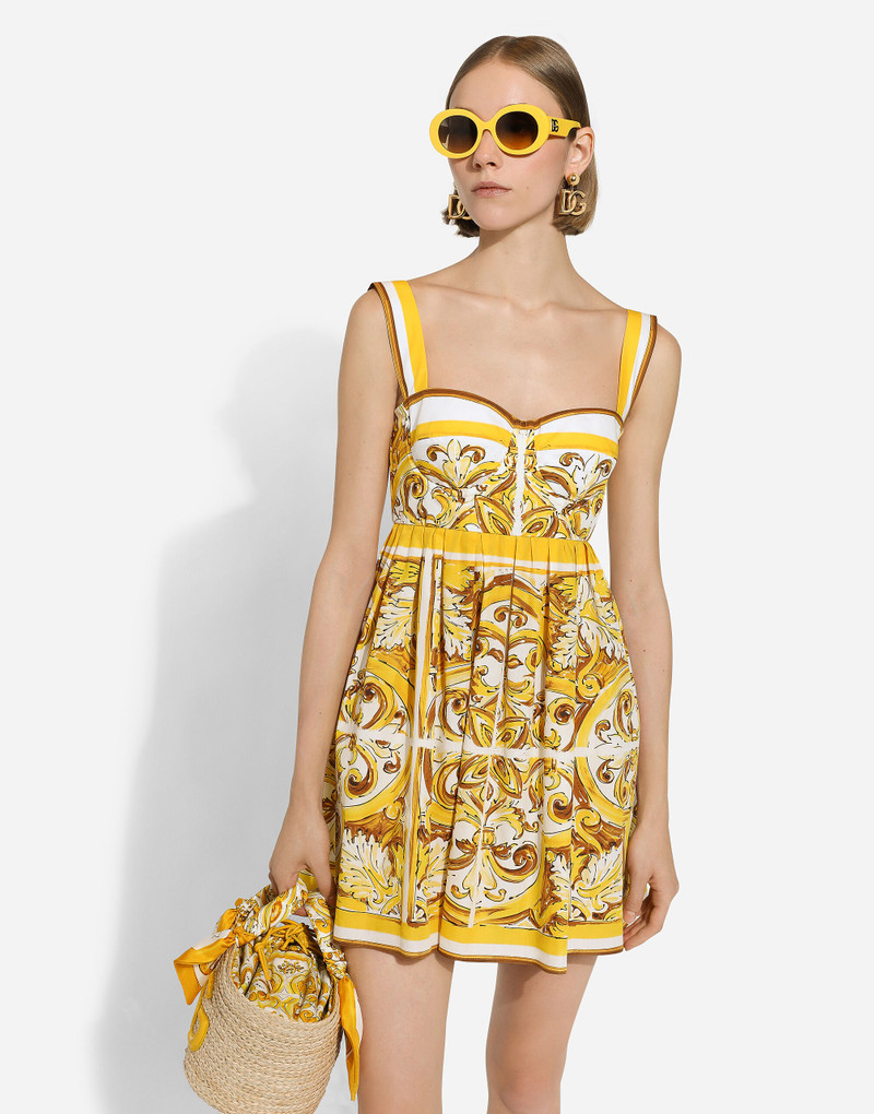 Short dress with corset bodice in majolica-print cotton poplin 4