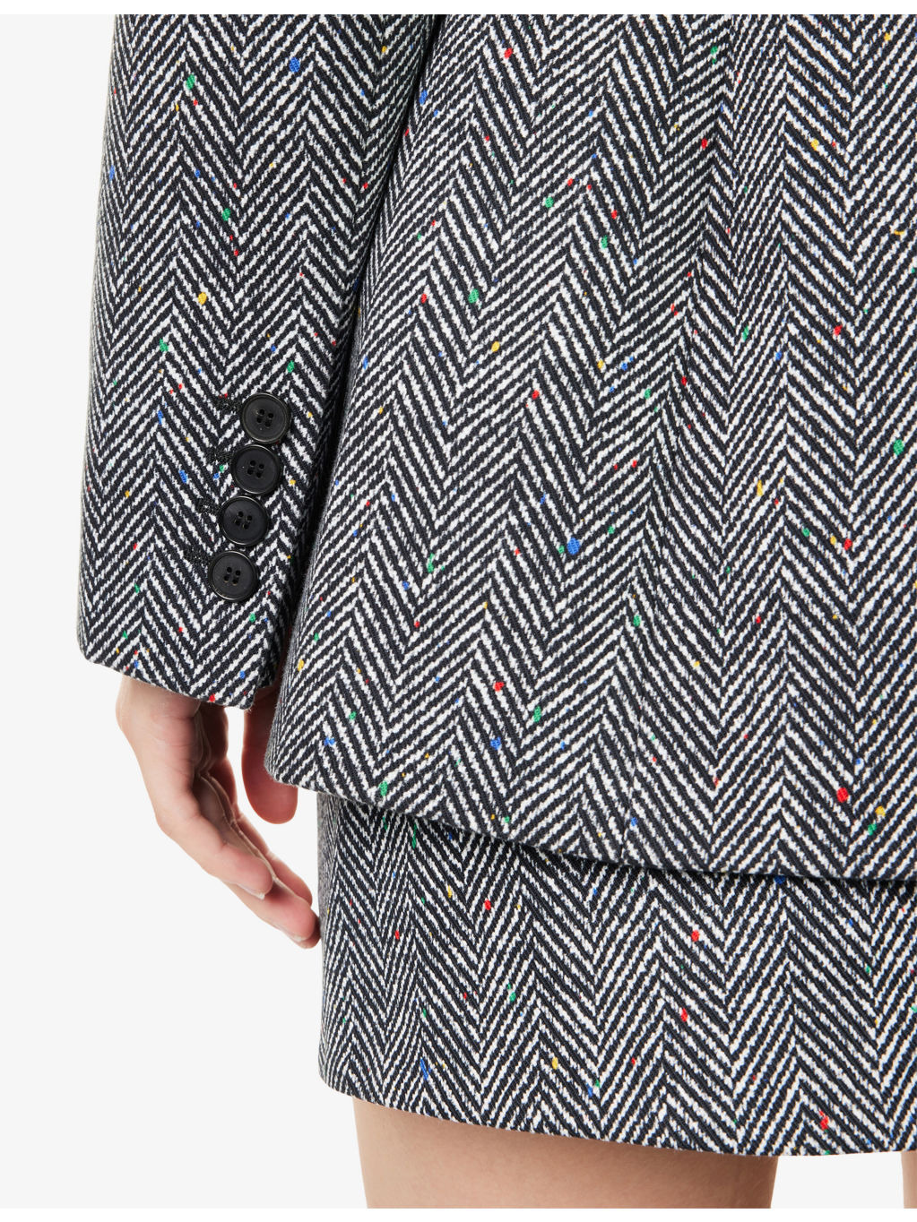 Herringbone-Print Notch-Lapels Cotton Jacket - 6