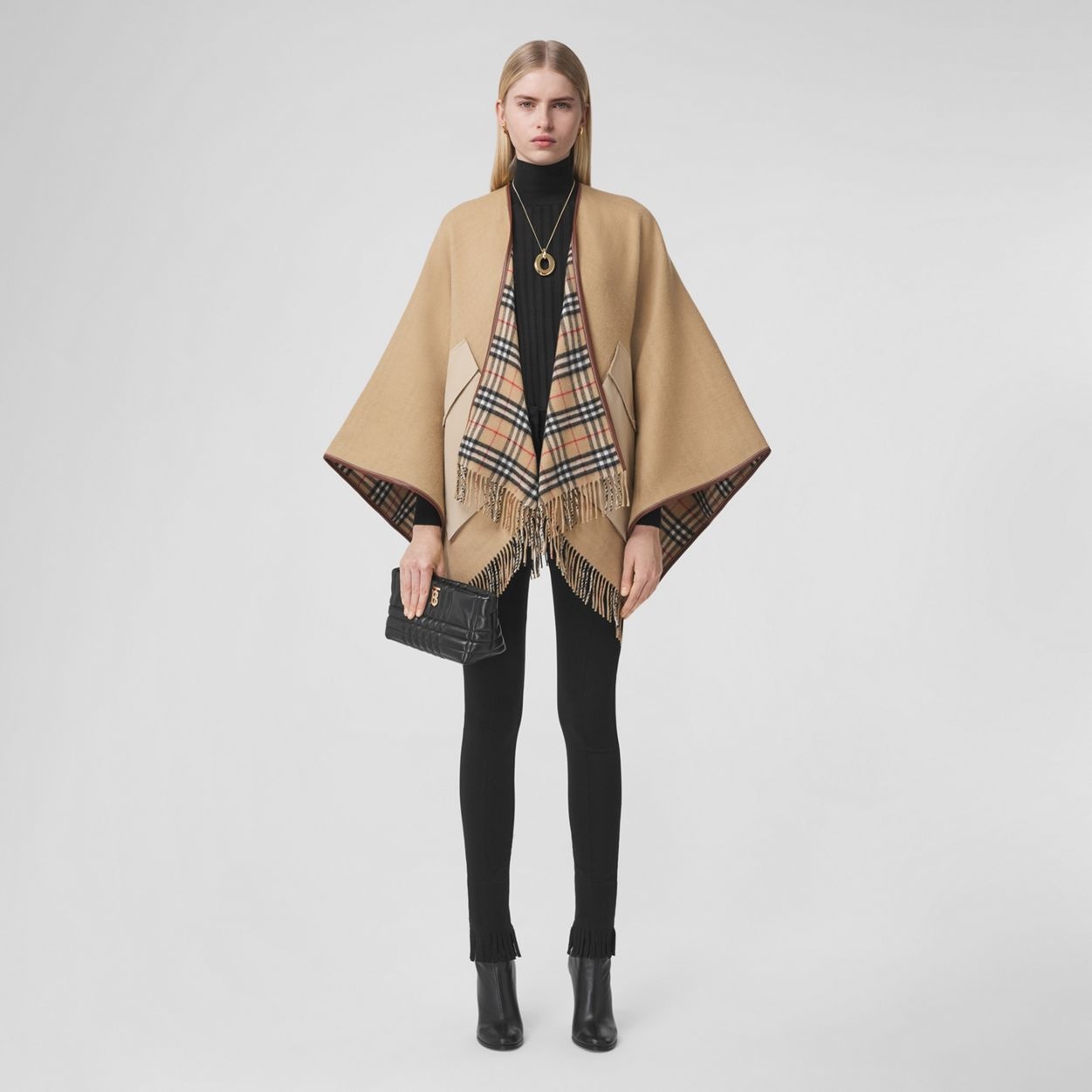 Reversible Vintage Check Wool Cashmere Cape - 2