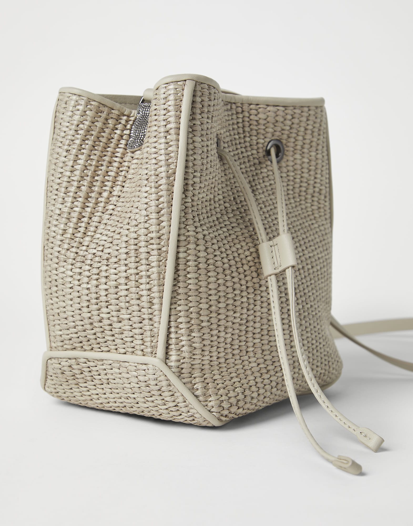 Techno raffia bucket bag with monili 3