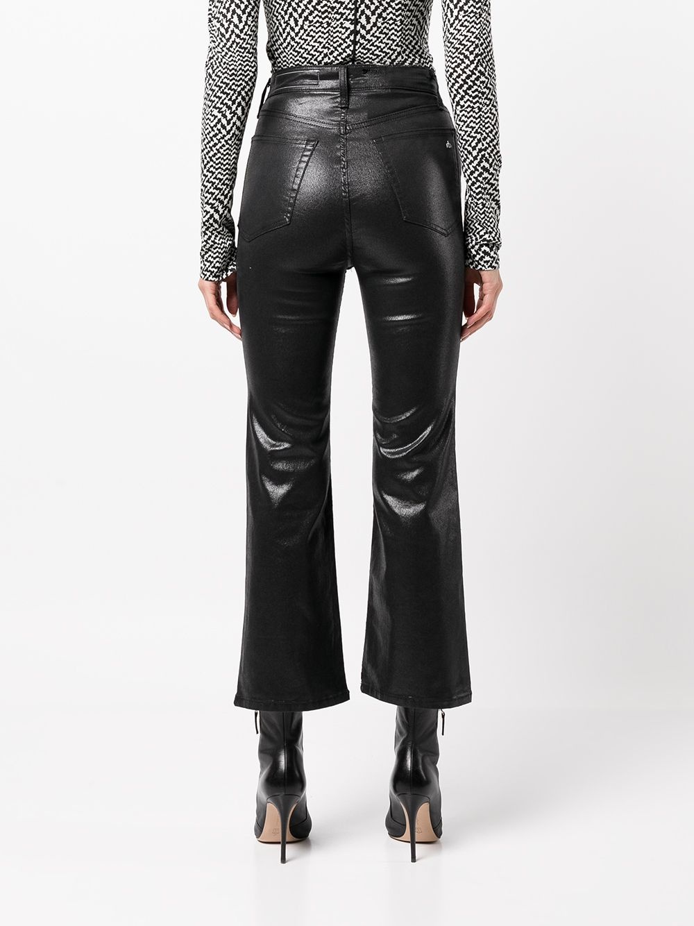 coated flared cropped jeans - 4