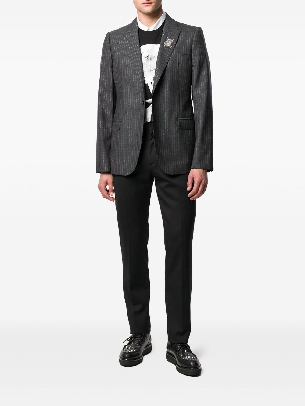 insect embellished pinstriped blazer - 2