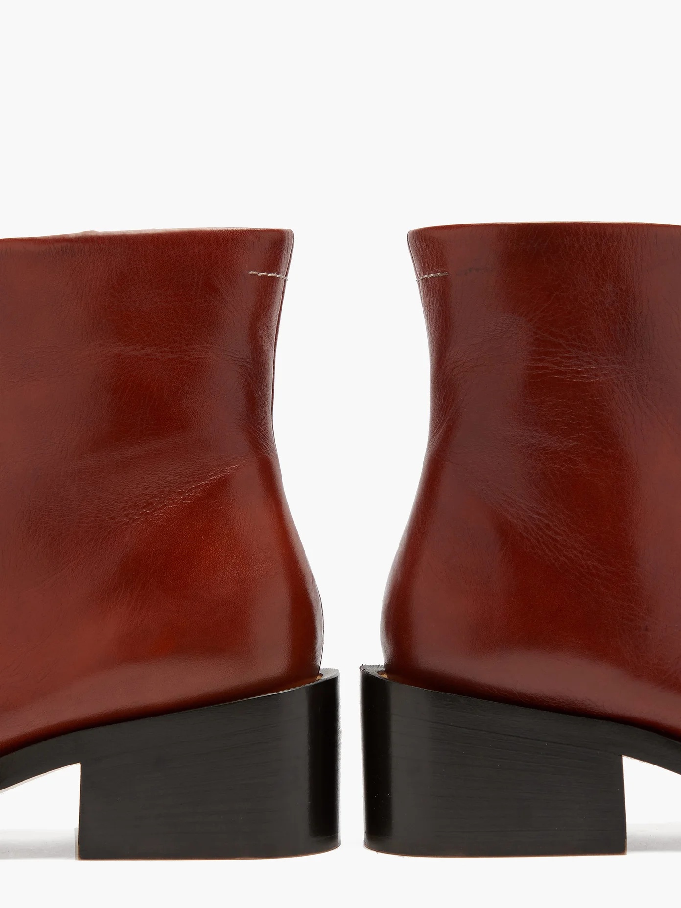 Square-toe block-heel leather ankle boots - 6