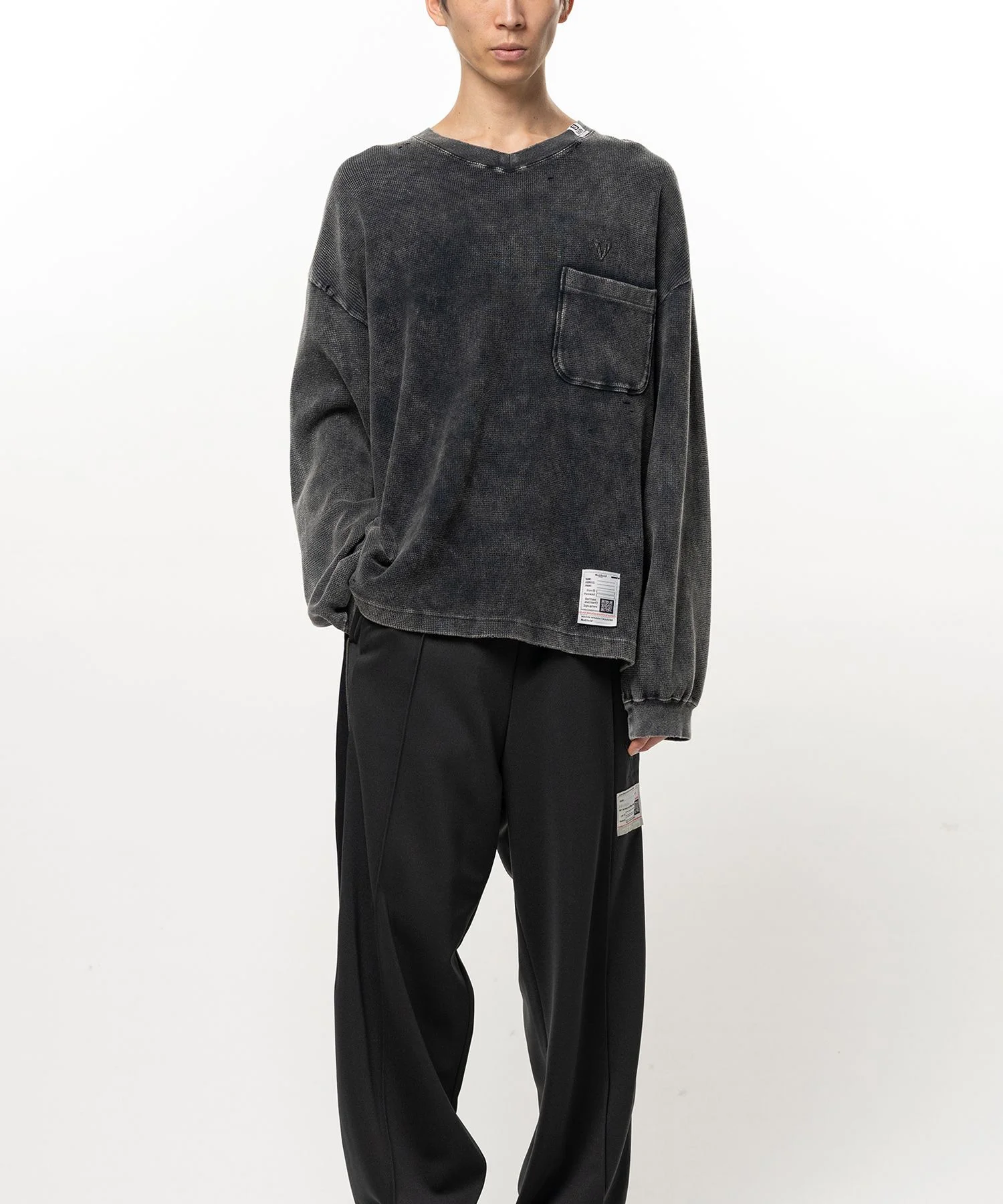 Bleached Waffle Long Sleeve T-Shirt - 1