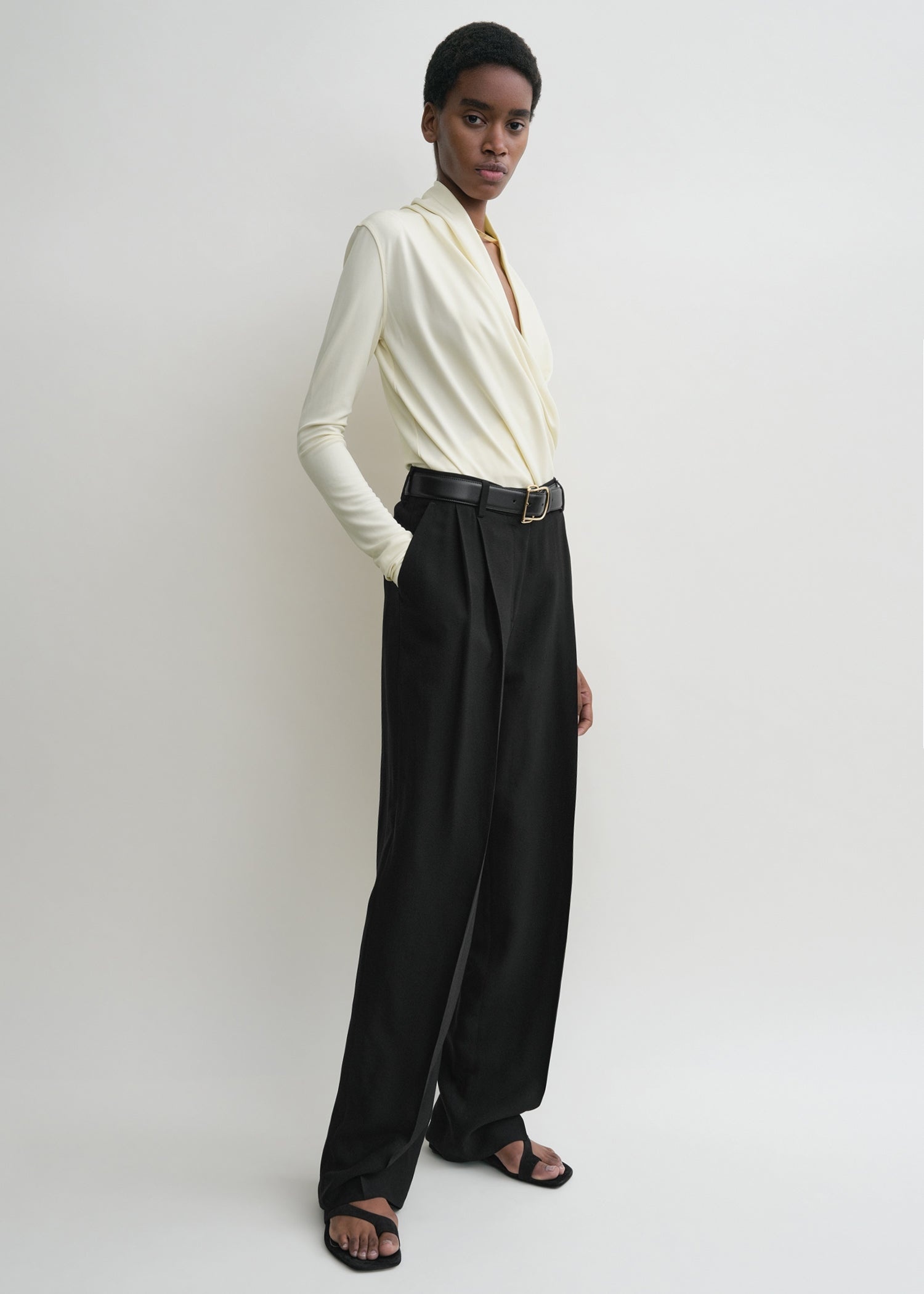 Overlapped jersey top ecru - 3