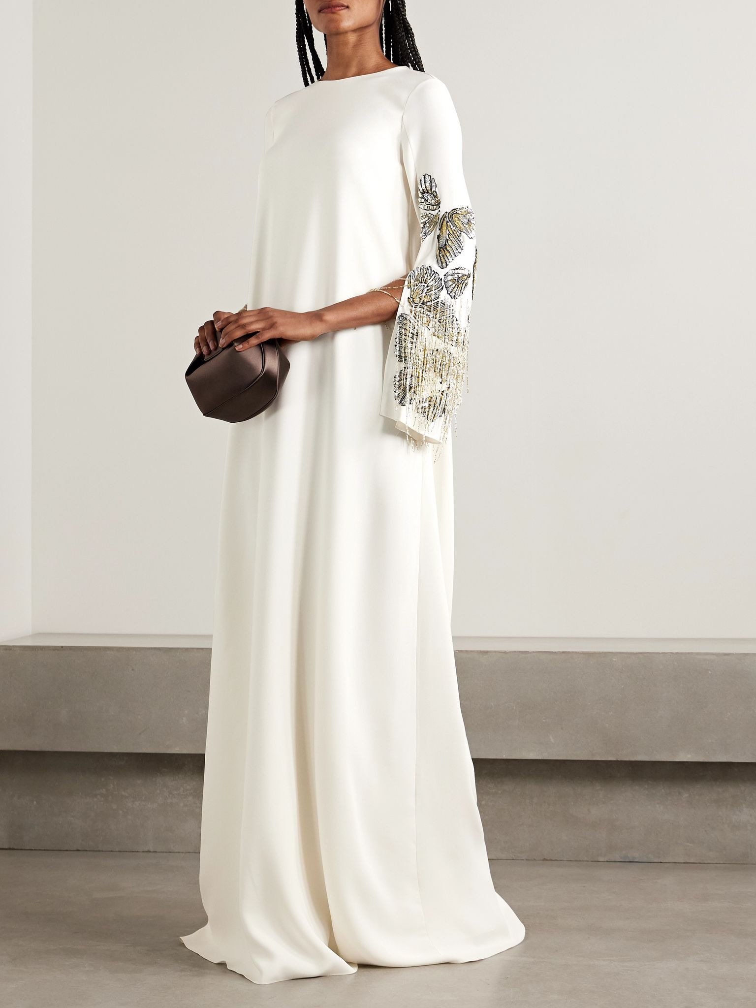 Embroidered embellished silk-blend crepe gown Ivory - 2