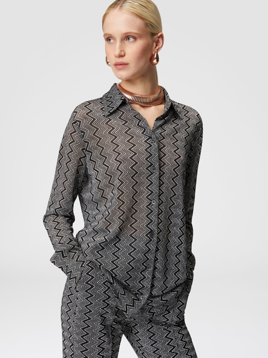 Shirt with zig zag lamé pattern - 5