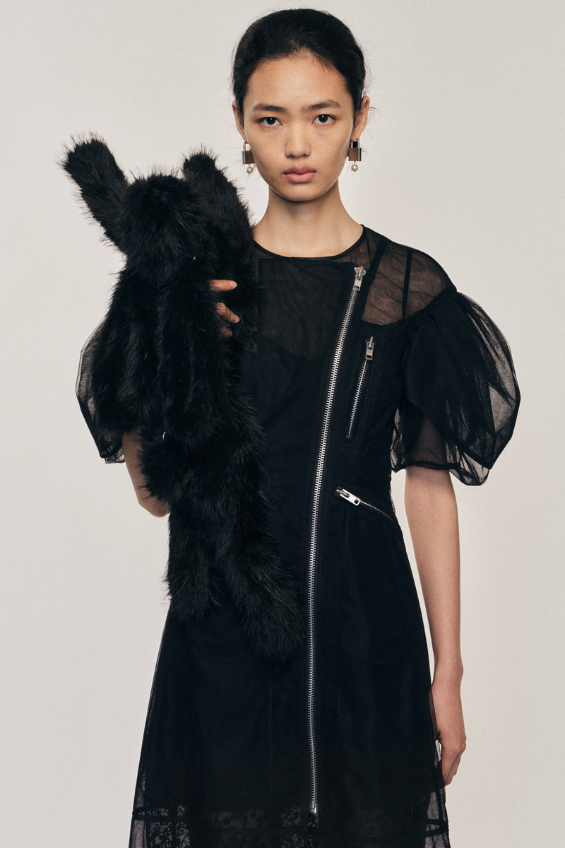 Sheer Sculpted Petal Sleeve Biker Dress 3