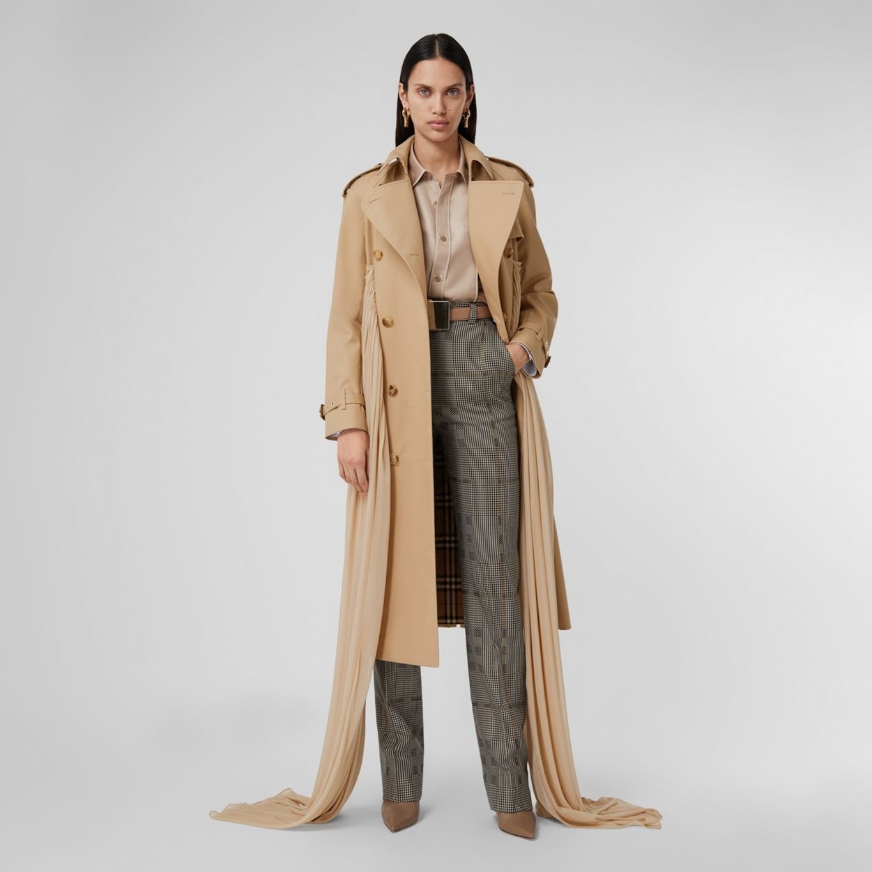 Jersey Sash Detail Cotton Gabardine Trench Coat - 2