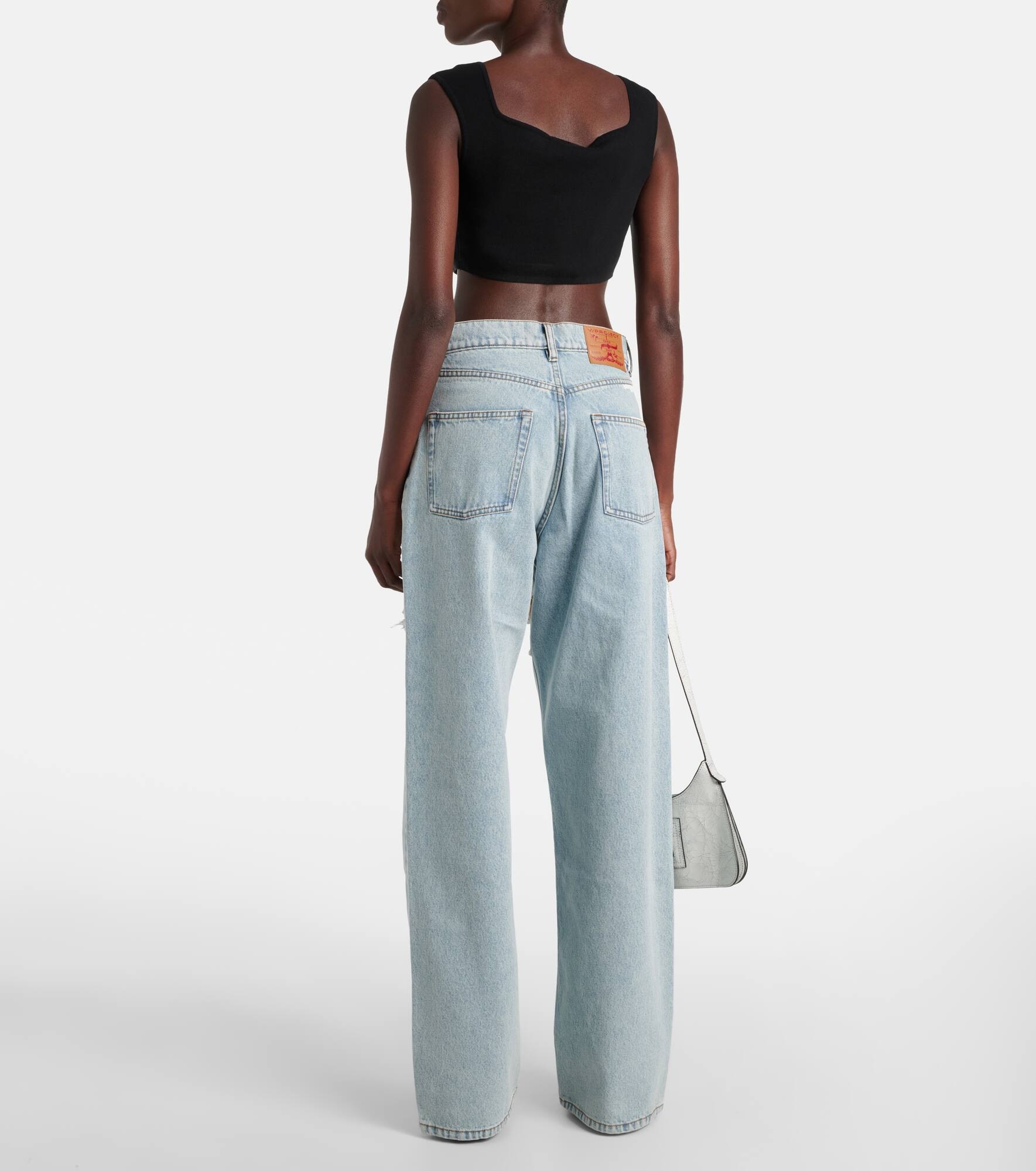 Logo embroidered high-rise wide-leg jeans - 3