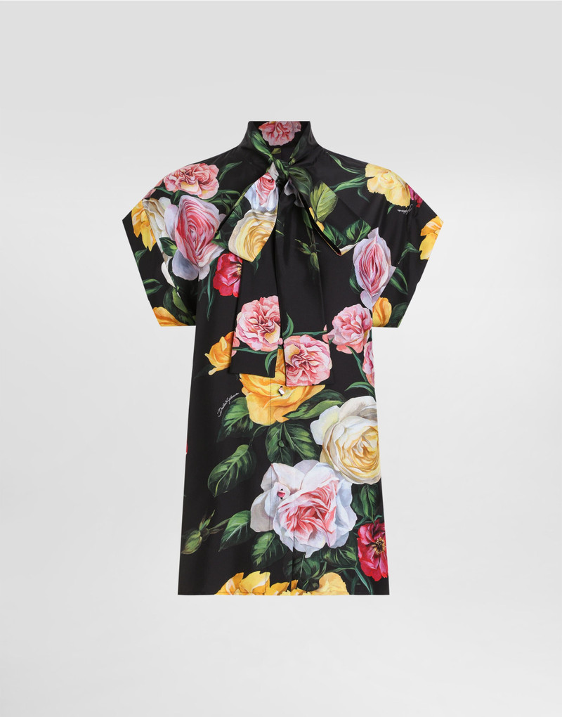 Silk habotai shirt with peony and rose print 1