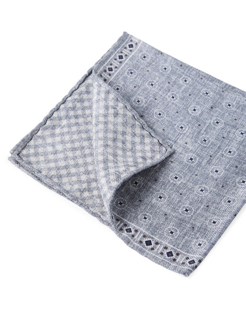 Men's Silk Ethnic Patterned Pocket Square - Grey 3