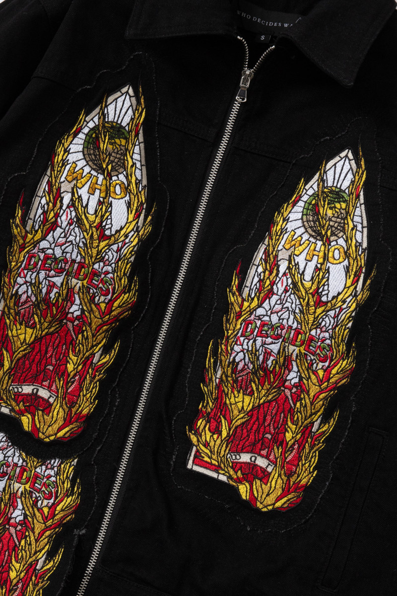 WHO DECIDES WAR FLAME GLASS TRUCKER JACKET outlook